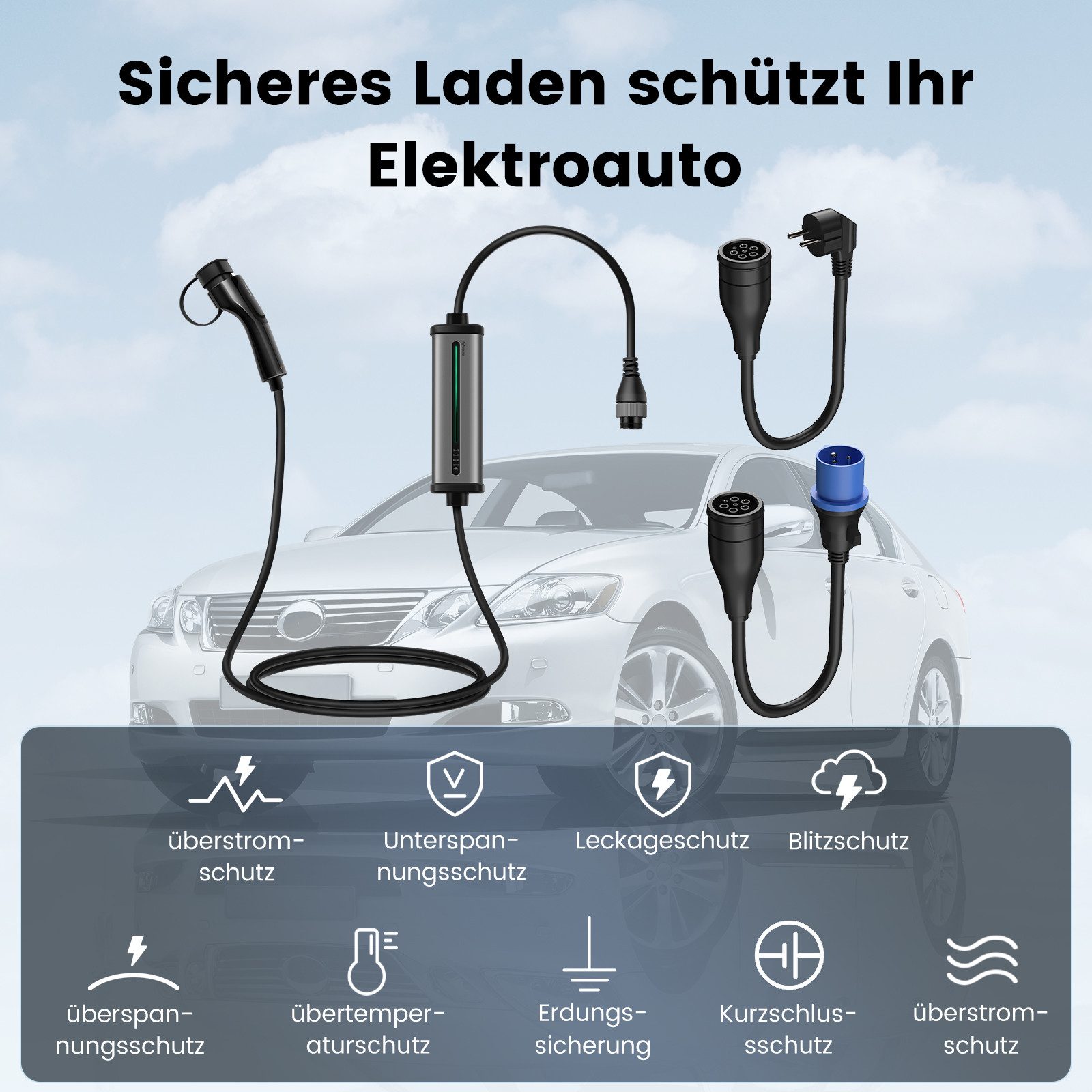 Thumbnail - GONEO Elektroauto-Ladestation, Mobile Wallbox/Ladestation mit CEE Stecker und Schuko Stecker, mobile, Elektroauto-Ladege...