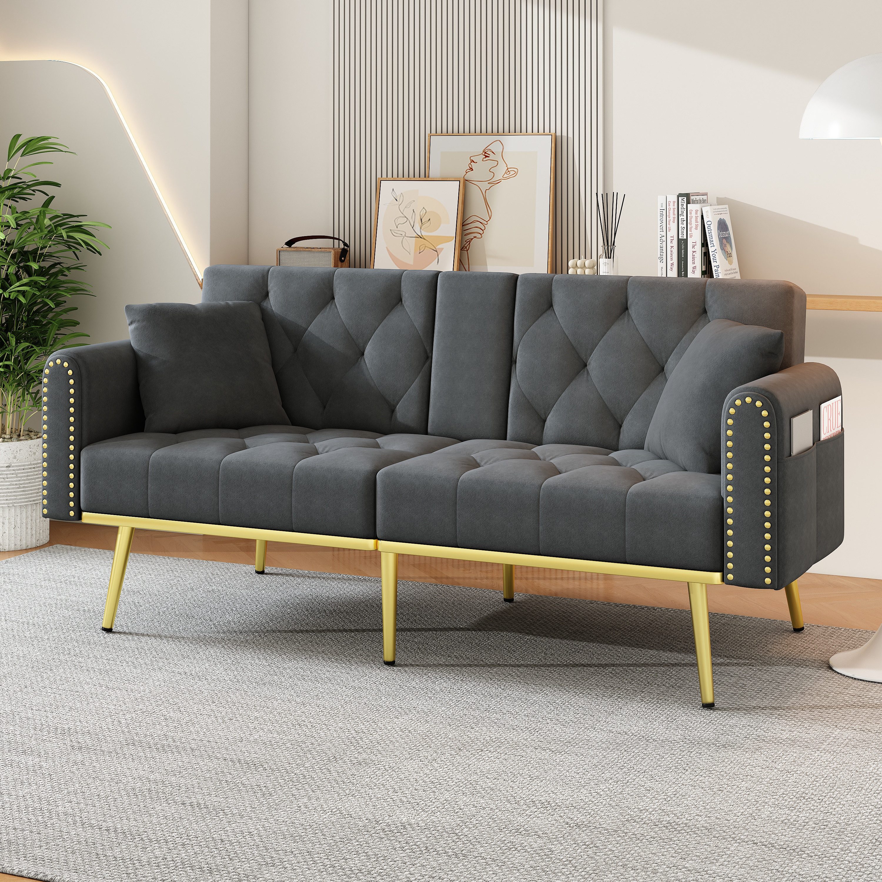 Merax Schlafsofa mit 3 verstellbaren Neigungswinkeln & ausklappbarer Liegef günstig online kaufen