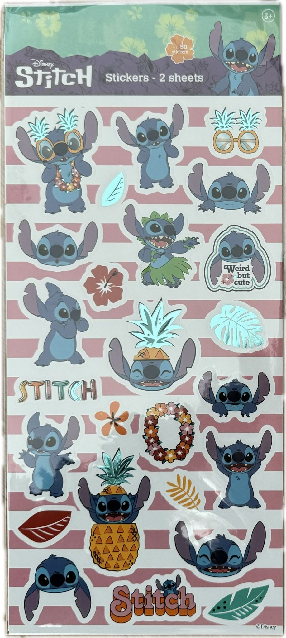 Disney Sticker Lilo&Stitch Aufkleber 2 Bögen über 50 Sticker Klebebilder pink gelb, (Set 2-tlg), mit Angel, Stitch, Schrulle und seine Freunde