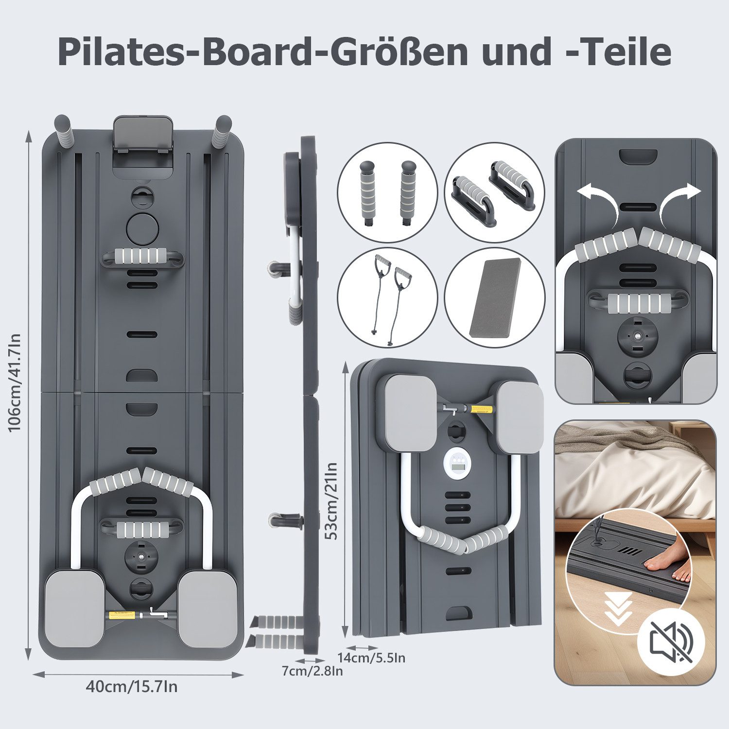 LETGOSPT Liegestützgriffe Pilates Board 2026 Verbessertes Faltbarer Pilates-Body-Shaping-Set (Multifunktionales Pilates-Set mit LED-Zähler, Handyhalterung, Bauchtrainer, Ellenbogenstütze, Sportgriffe, Widerstandsband,Yogaboard), für Zuhause und Fitnessstudio