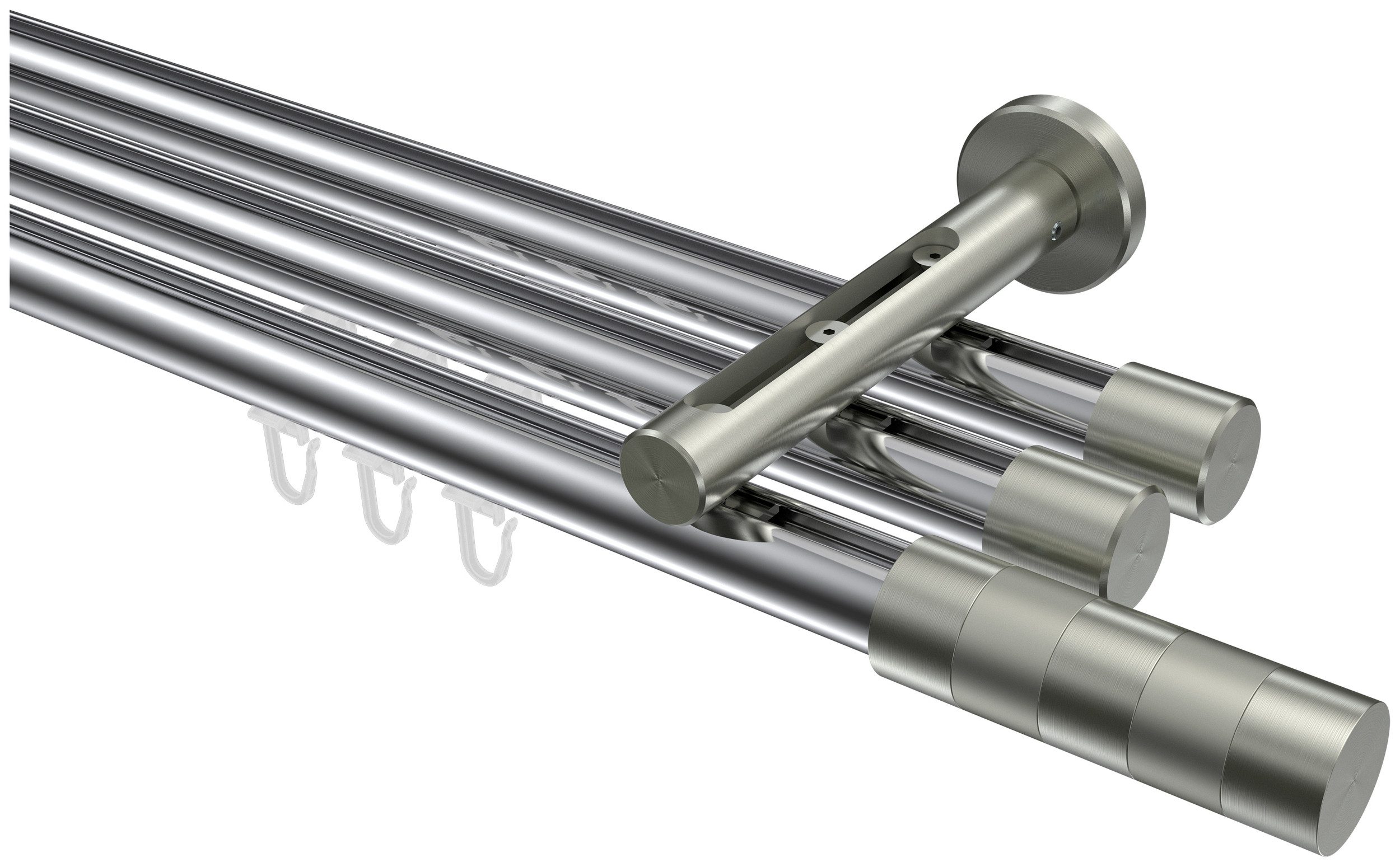 INTERDECO Innenlaufschiene Siteno Mavell, Ø 20 mm, 3-läufig, Fixmaß, kürzbar, Wandmontage, Aluminium, Chrom / Edelstahl-Optik / Bicolor