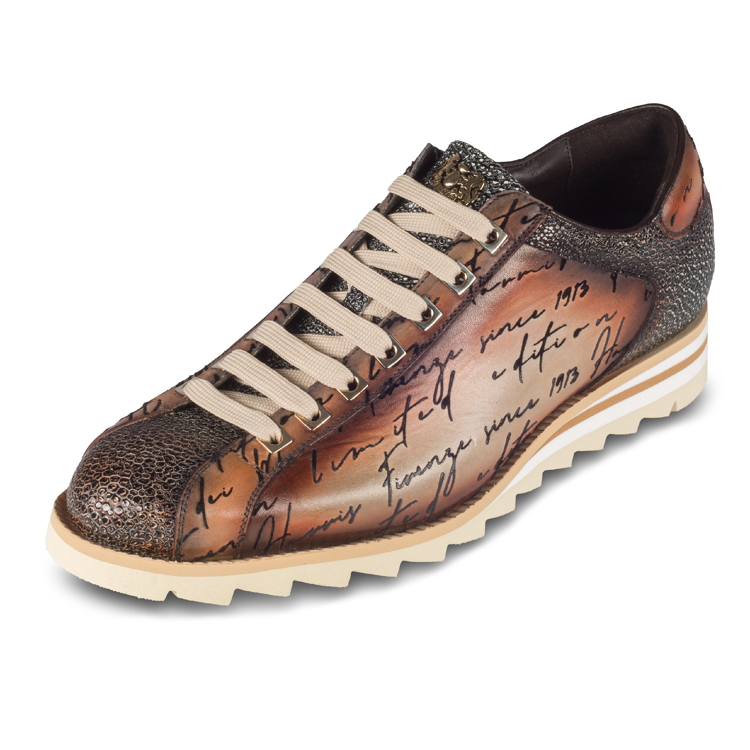HARRIS Firenze Herren Sneaker handgefärbt, Schriftmotiv, Eidechsenprägung, Kalbsleder Sneaker Handgefertigt in Italien