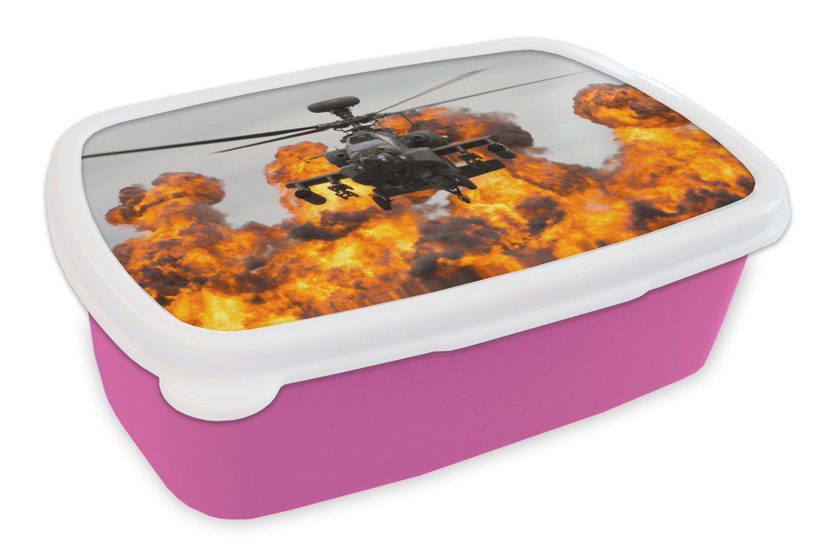MuchoWow Lunchbox Amerika - Hubschrauber - Feuer, Kunststoff, (2-tlg), Brotbox für Erwachsene, Brotdose Kinder, Snackbox, Mädchen, Kunststoff rosa