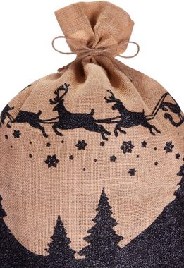 BRUBAKER Aufbewahrungstasche Weihnachtssack Most Wonderful Time of the Year - 80 cm Geschenksack (Weihnachtsmann mit Schlitten, 1-tlg), Nikolaussack Jutebeutel Sack mit Kordel zum Verpacken von Geschenken