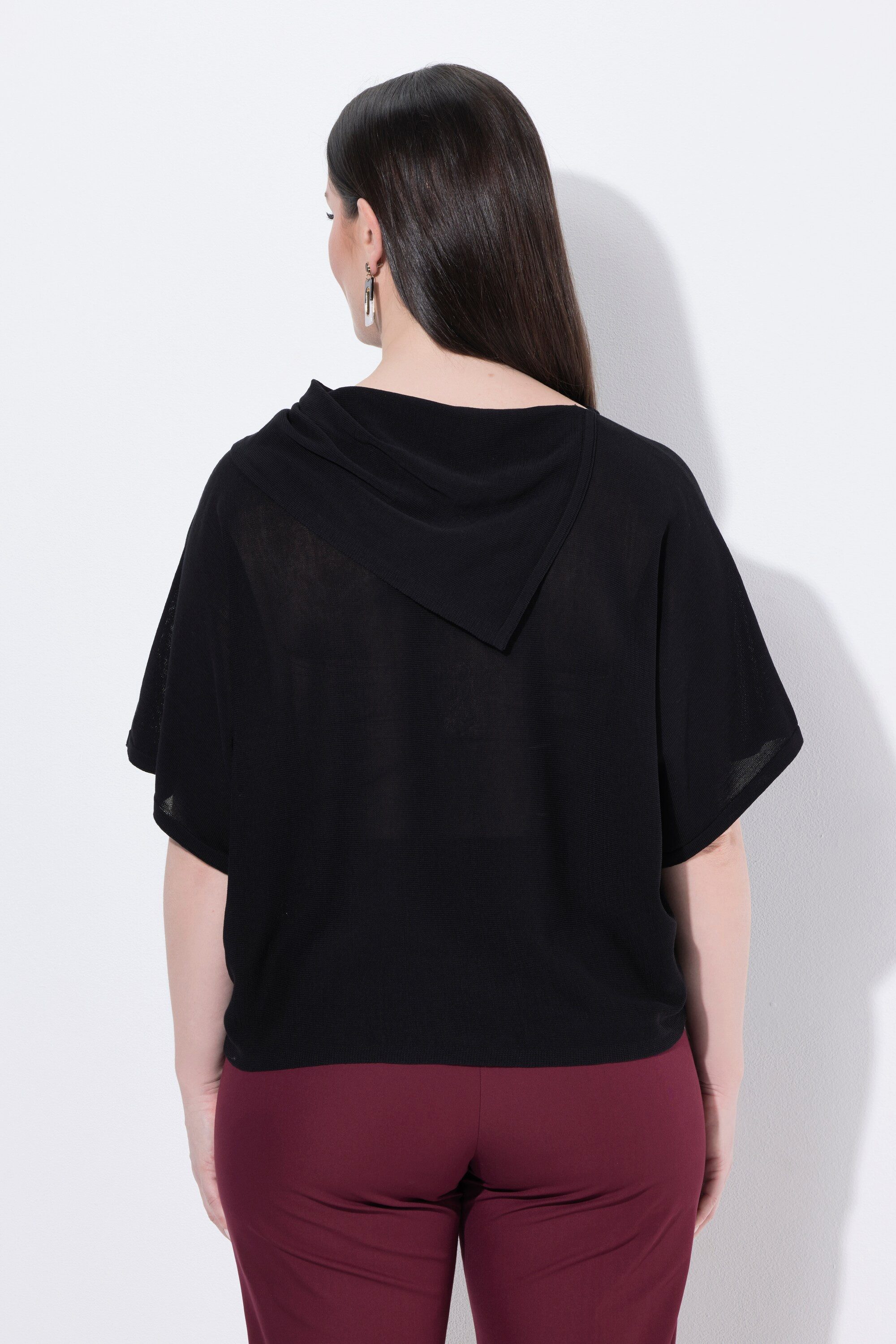 Ulla Popken Strickpullover Pullover Querstrick Oversized Stehkragen Halbarm