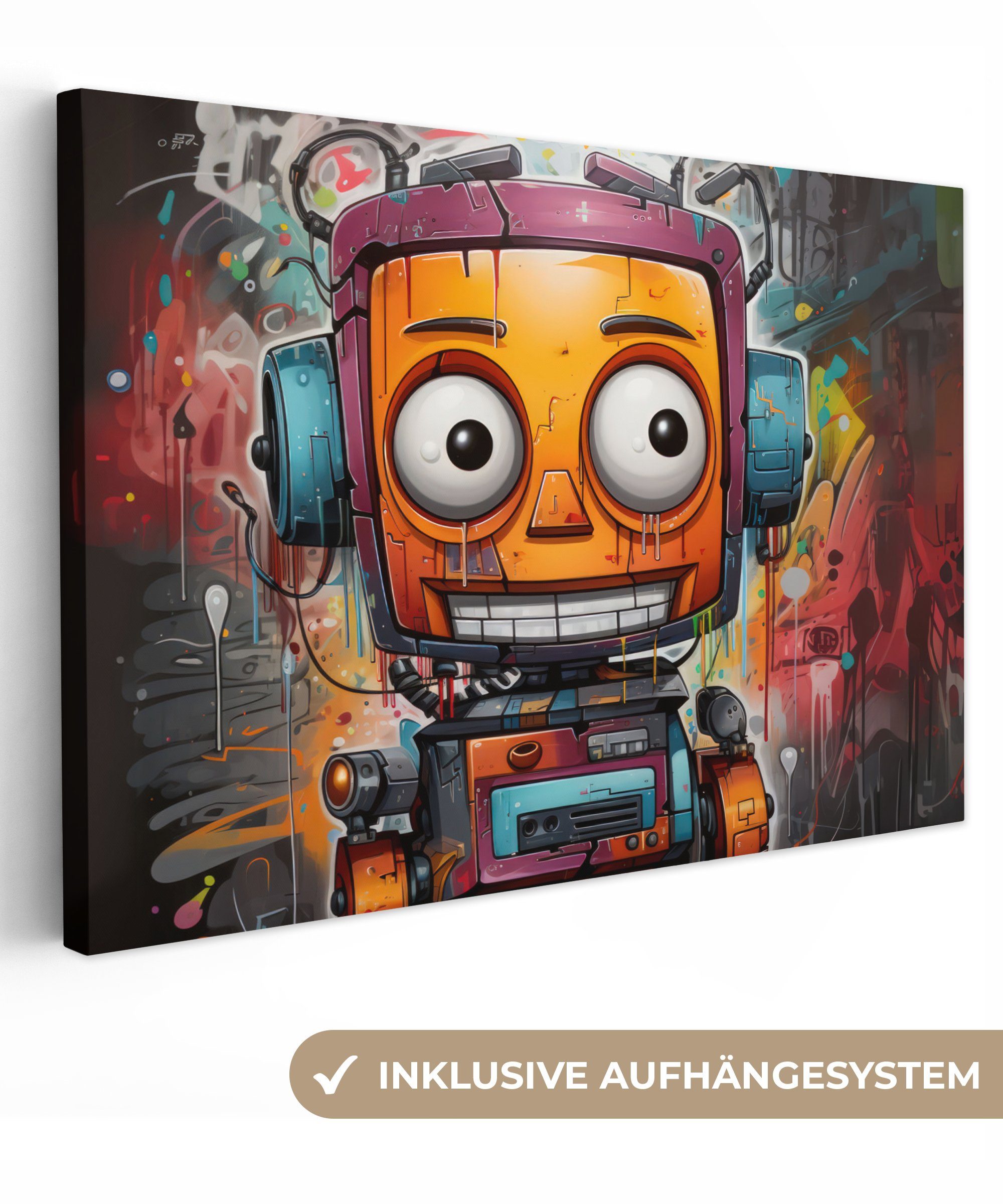 OneMillionCanvasses® Leinwandbild Roboter - Graffiti - günstig online kaufen