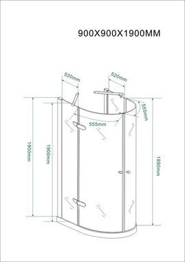 Fischer und Adamek Eckdusche Duschkabine U-Form Duschabtrennung Pendeltür Glas Halbkreis NANO, BxT: 80x80 cm, Klarglas