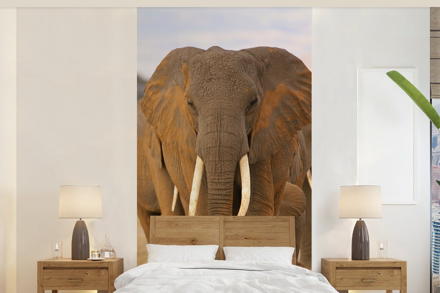 MuchoWow Fototapete Familie der Elefanten, Matt, bedruckt, (2 St), Vliestapete für Wohnzimmer Schlafzimmer Küche, Fototapete