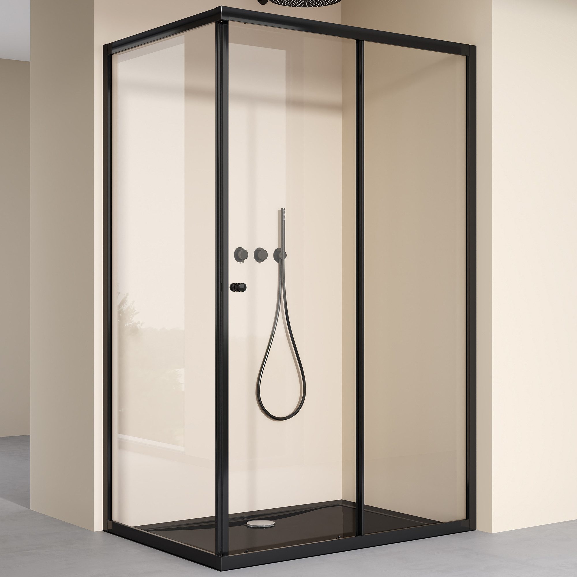 doporro Eckdusche Duschkabine Schiebetür 90x90 6mm ESG Schiebemechanismus 190cm R16L, BxT: 100x100 cm, Einscheibensicherheitsglas, ebenerdiger Einbau möglich, 15mm Verstellbereich