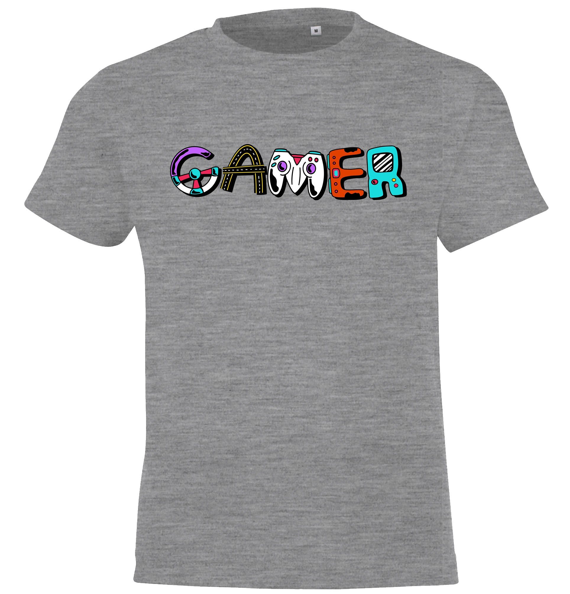 Kinder für trendigem und Jungen Designz Youth Frontprint Mädchen Shirt Gamer Grau T-Shirt mit