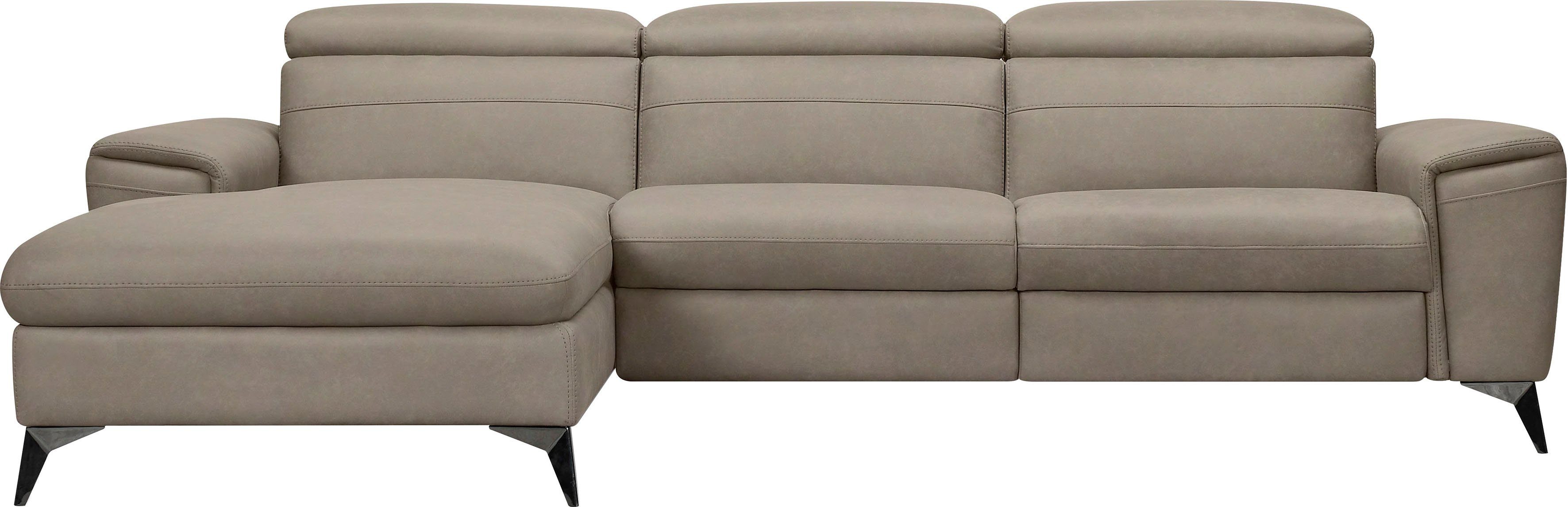 Places of Style Ecksofa Theron, L-Form, 263 cm, elektrische Relaxfunktion, USB-Anschluss, manuelle Kopfteilverstellung