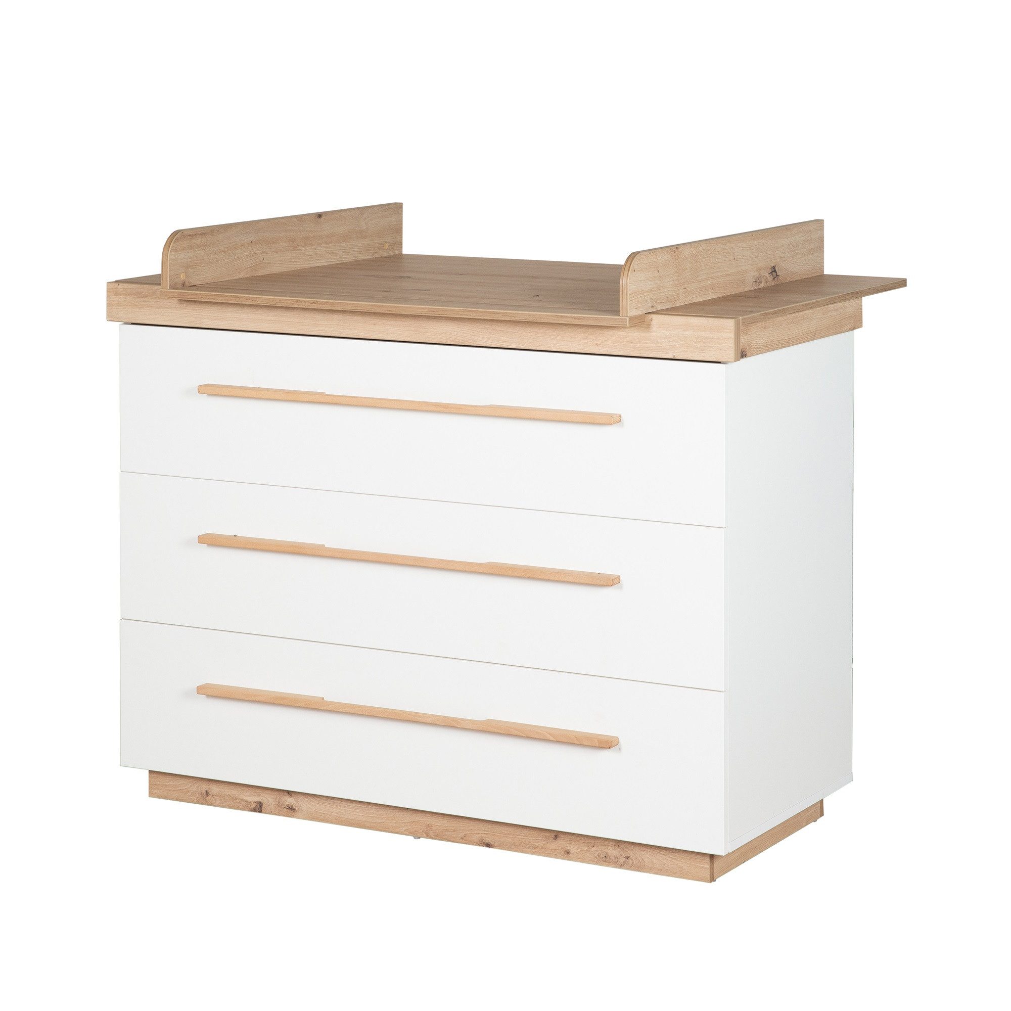 roba® Babymöbel-Set Lumo - Modernes Kinderzimmer - Aus Holz - Weiß / Artisan Eiche, (Set, 2-tlg., Babybett 70 x1 40 cm &, Wickelkommode), Griffe & Füße aus Massivholz - Skandinavisches Design - MADE IN EUROPE