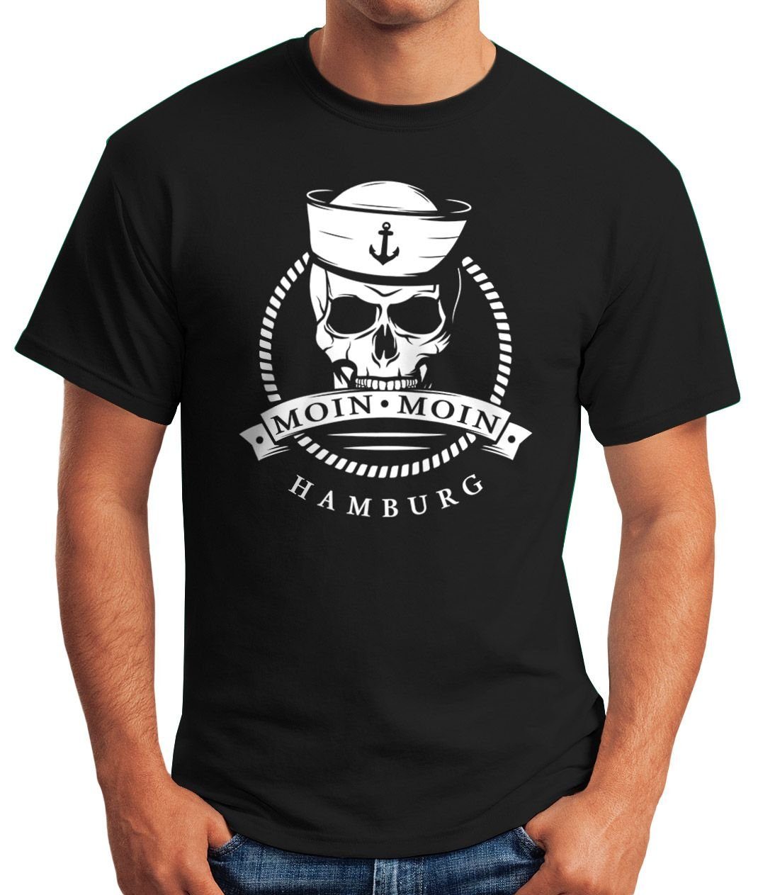 MoonWorks Print-Shirt Herren T-Shirt Totenkopf Matrose Anker Motiv Skull Em günstig online kaufen