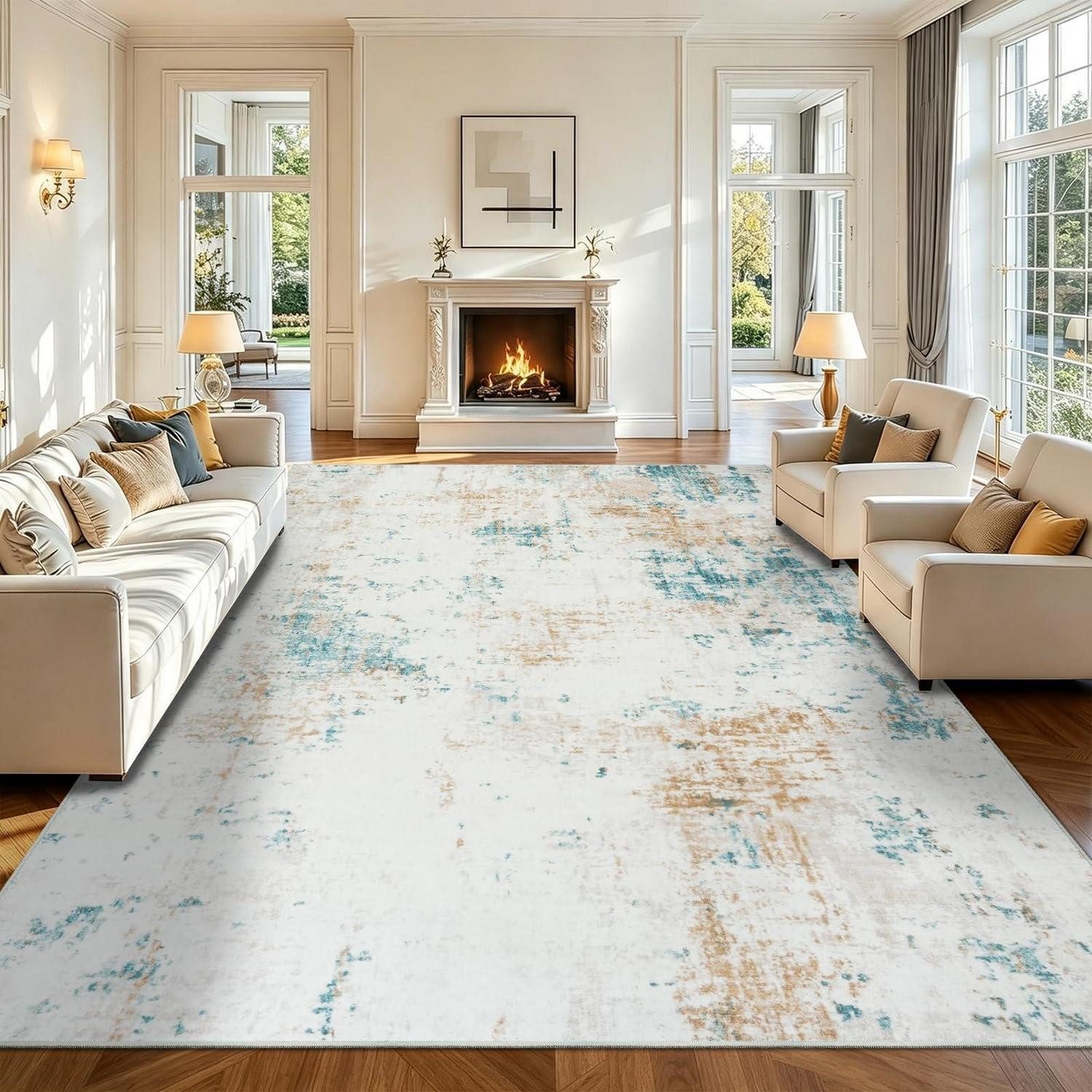LuxusKollektion Teppich Teppich Wohnzimmer 160x230 cm Beige, rechteckig, Höhe: 5 mm