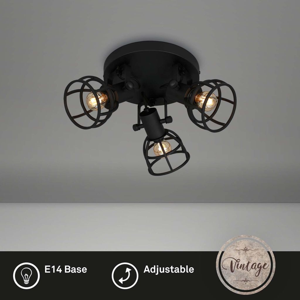 Briloner Leuchten LED Deckenleuchte 2669-035, ohne Leuchtmittel, 2700K - Extra-Warmweiß, Deckenlampe Vintage dreh- und schwenkbar (3x E14 max. 25W)