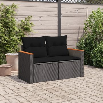 vidaXL Gartenbank Gartensofa mit Kissen 2-Sitzer Schwarz Polyrattan Außenbereich