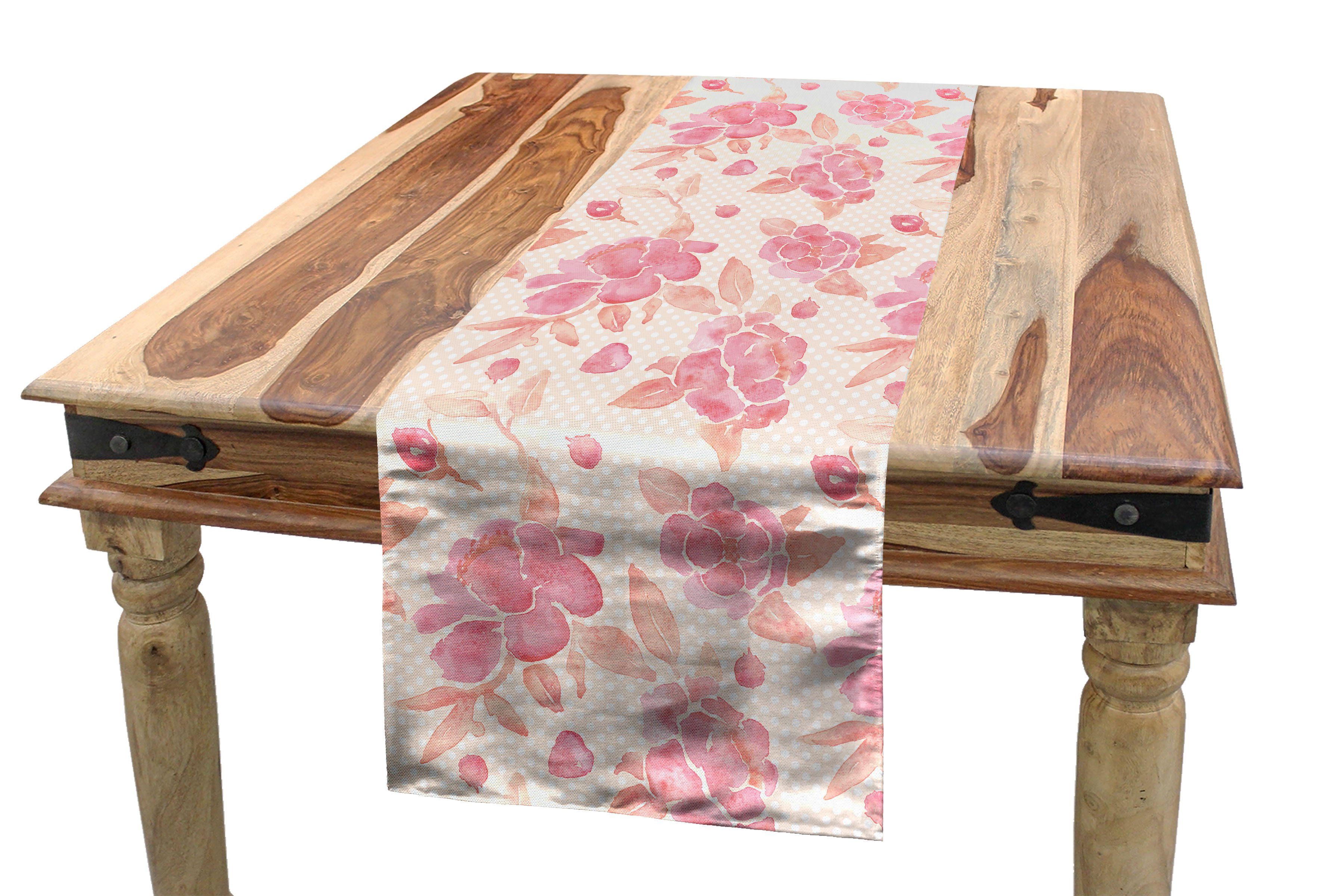 Rechteckiger Aquarell Pinkish Tischläufer, Abakuhaus Dekorativer Esszimmer Tischläufer Blumen Küche Frühling