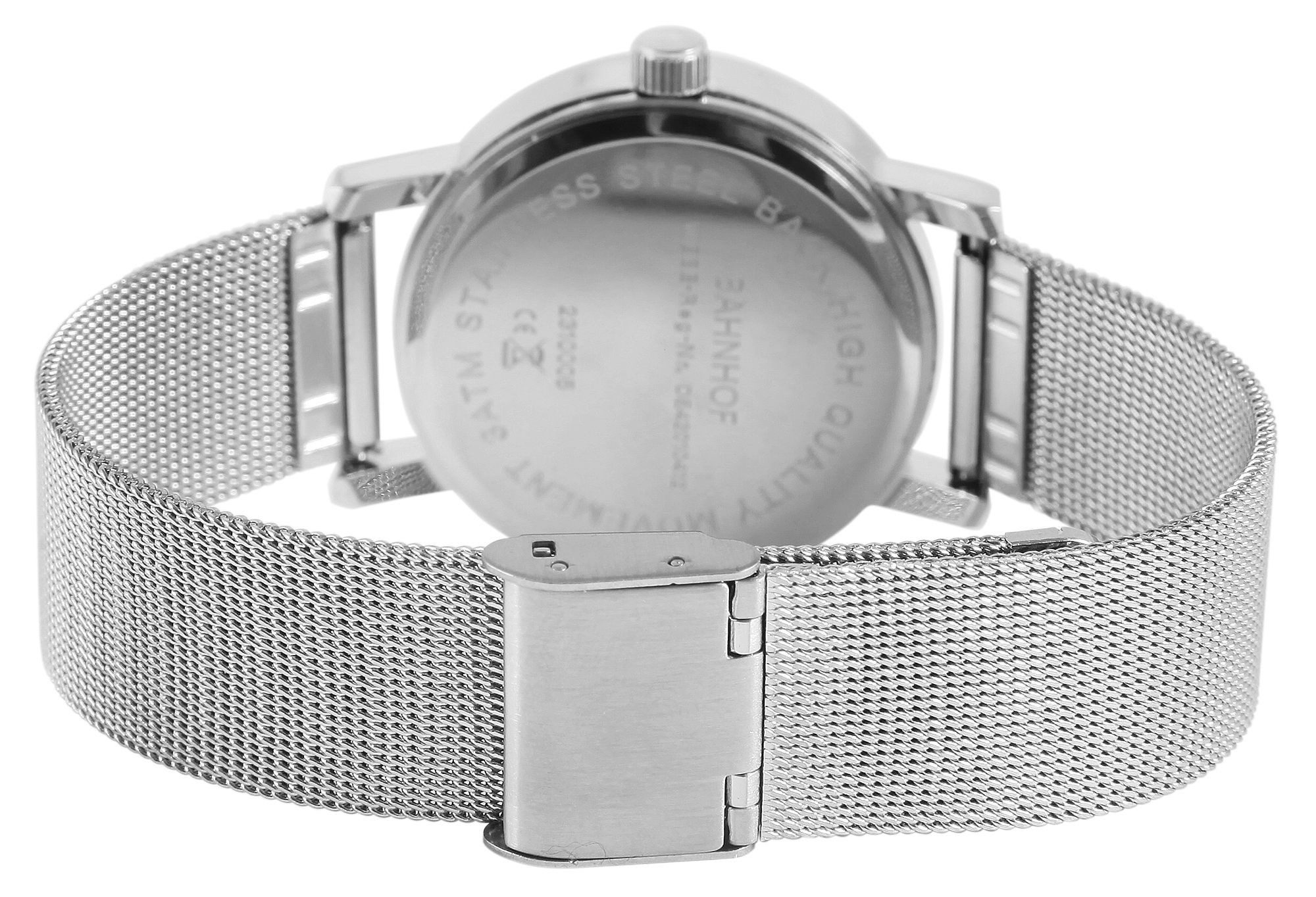 Bahnhof Quarzuhr 2310005 Bahnhofsuhr mit Milanesearmband aus Edelstahl günstig online kaufen