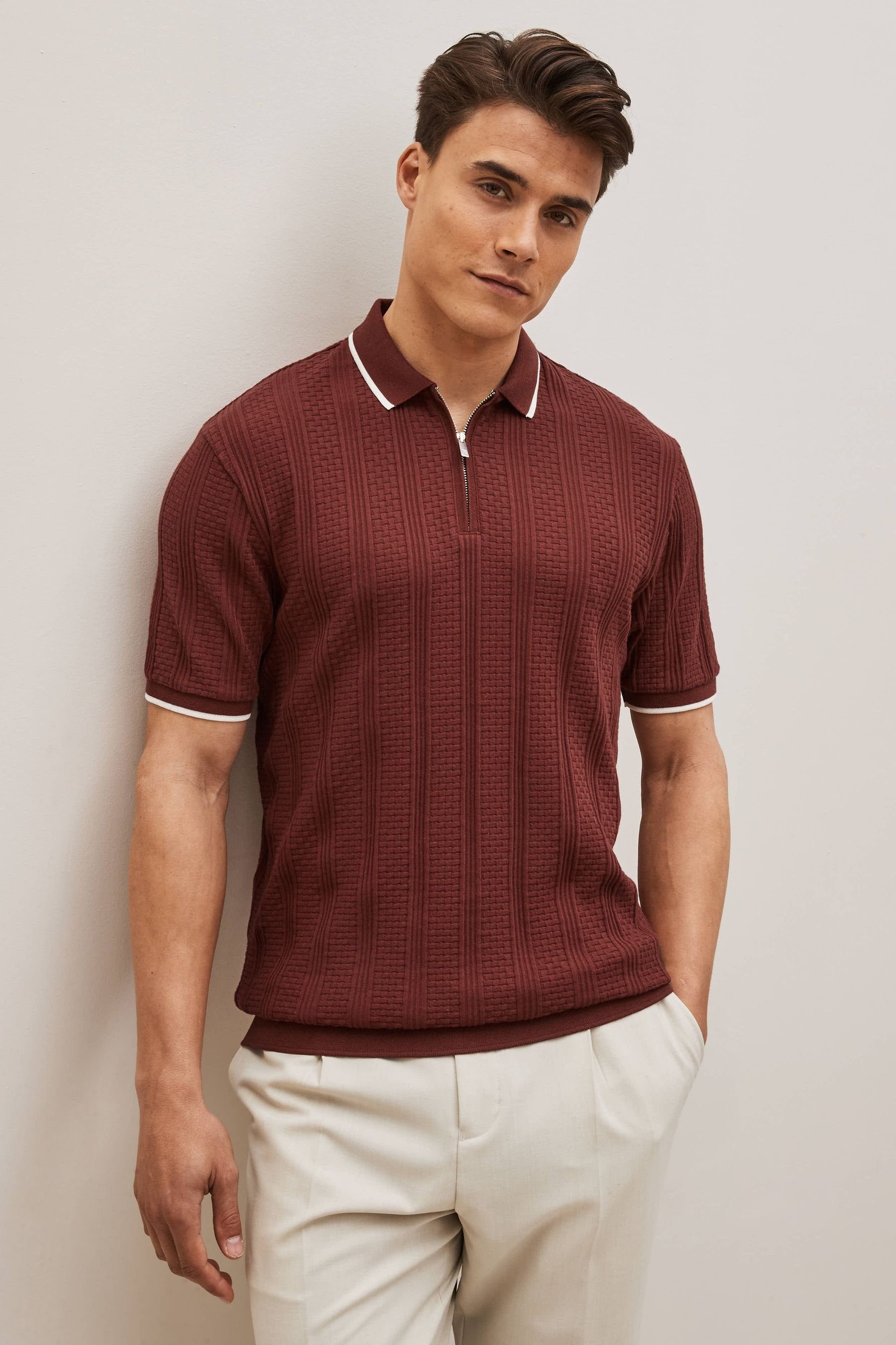 Next Poloshirt Strukturiertes Polo-Shirt (1-tlg) Rust Brown | Poloshirts