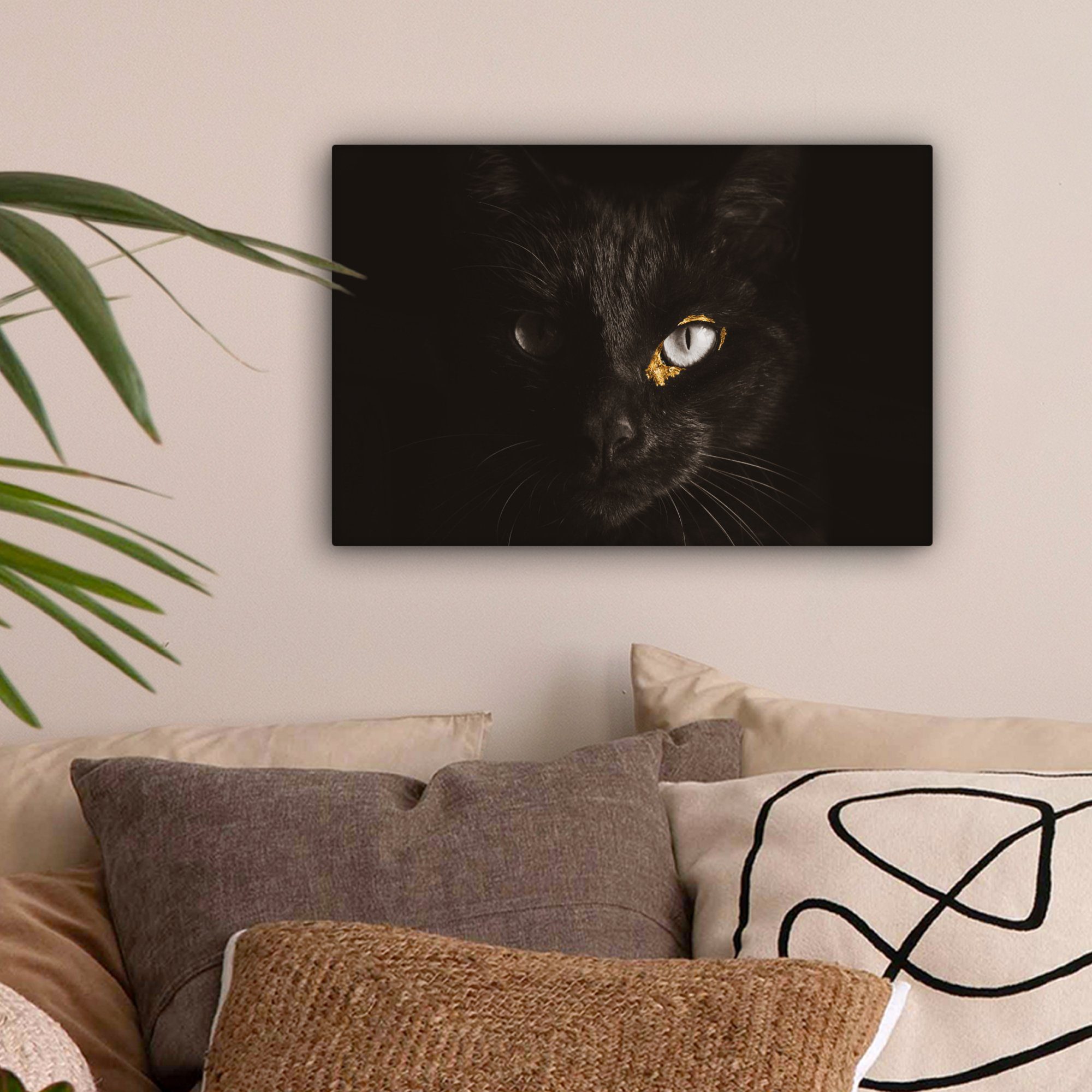 OneMillionCanvasses® Leinwandbild Katze - Gold - günstig online kaufen