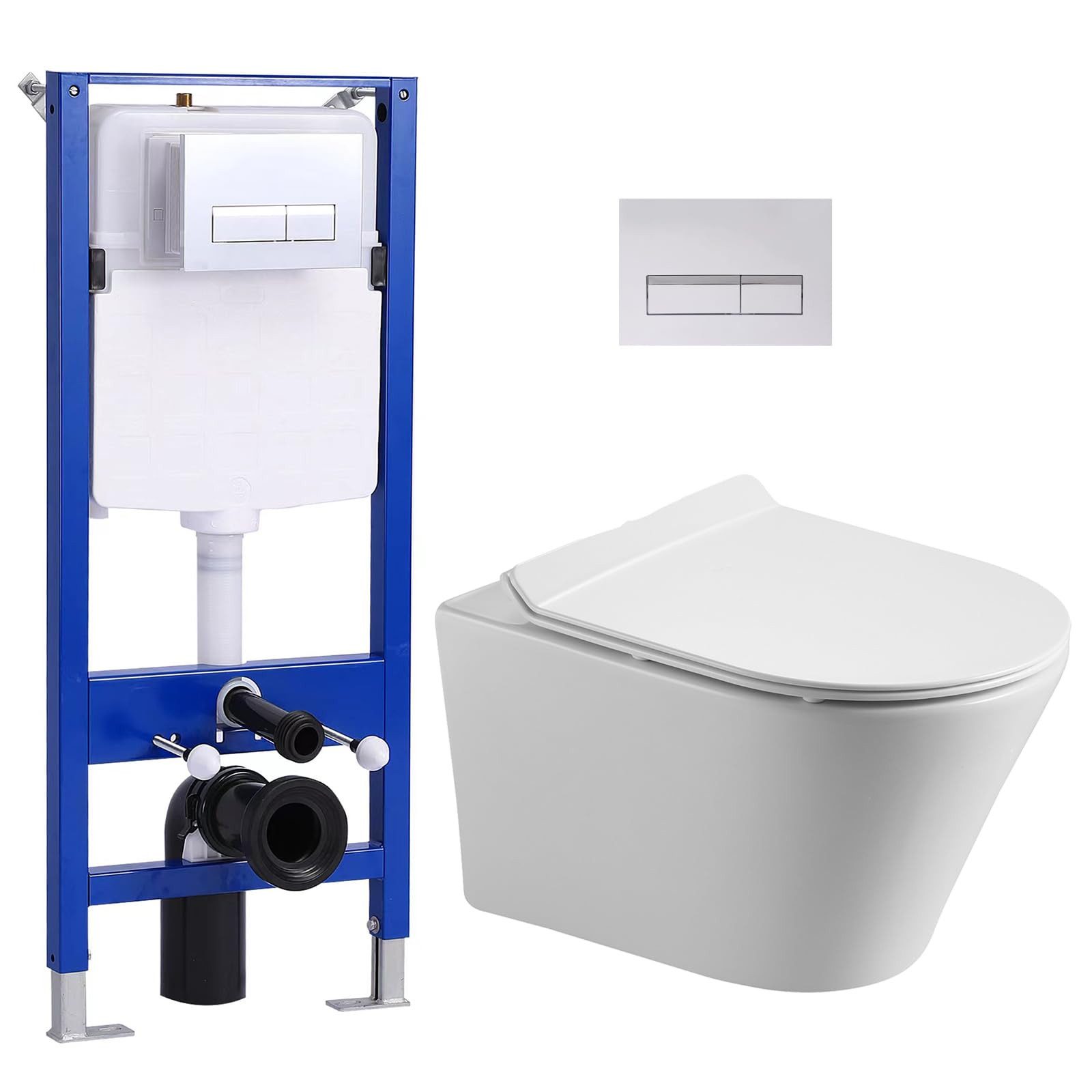 HOROW WC-Komplettset Vorwandelement WC Set Spülkasten WC Drückerplatte Set, wandhangend, (Toilette mit Spülkasten Spülrandloses WC Wand WC Spülrandlos)