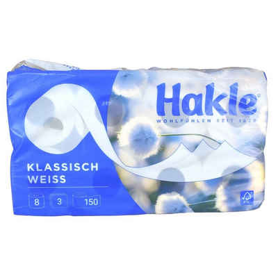 HAKLE Toilettenpapier Toilettenpapier Hakle 3-lagig 8 Rollen á 150 Blatt ohne Duft, 3-lagig