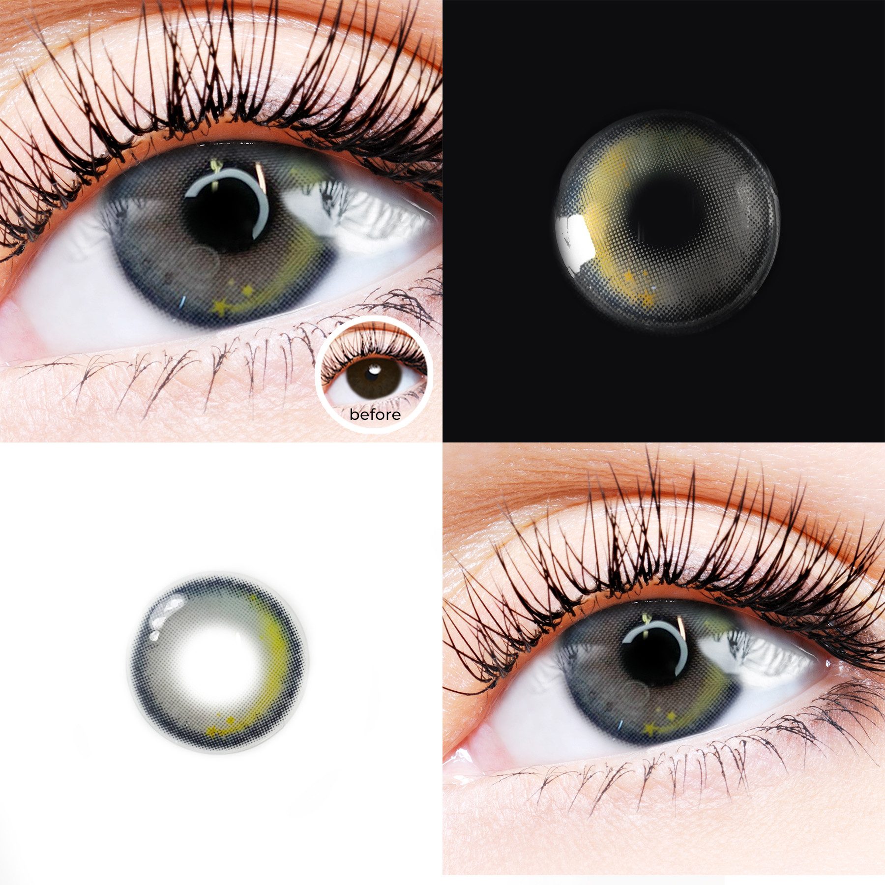 LuxDelux Farblinsen Moonlight Gray - Kontaktlinsen farbig grau für Anime Charakter, Weiche Farblinsen