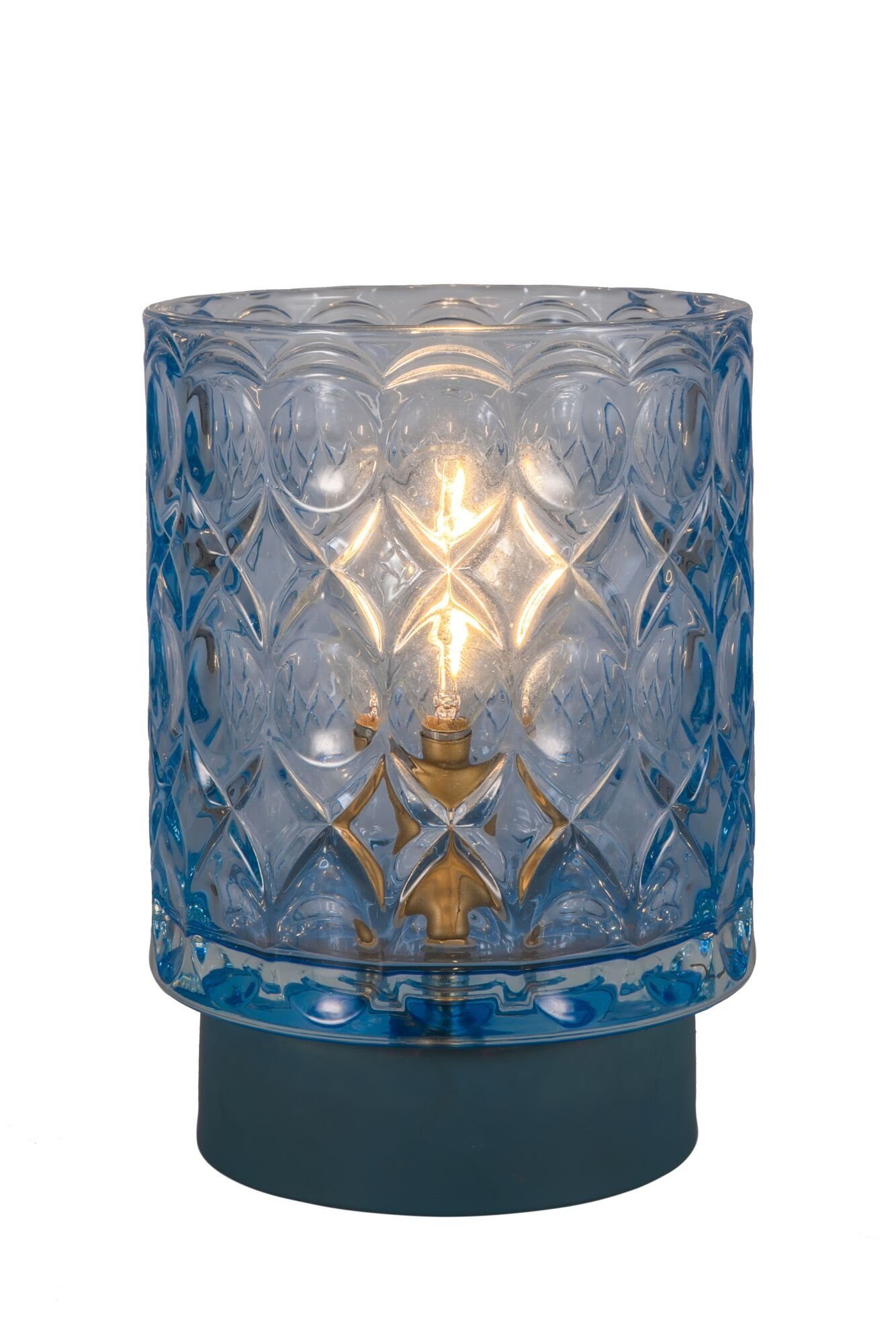 Pauleen LED Tischleuchte Chic Glamour mobile Blau Glas/Metall, LED fest integriert, Warmweiß, E14, Timer Batterie