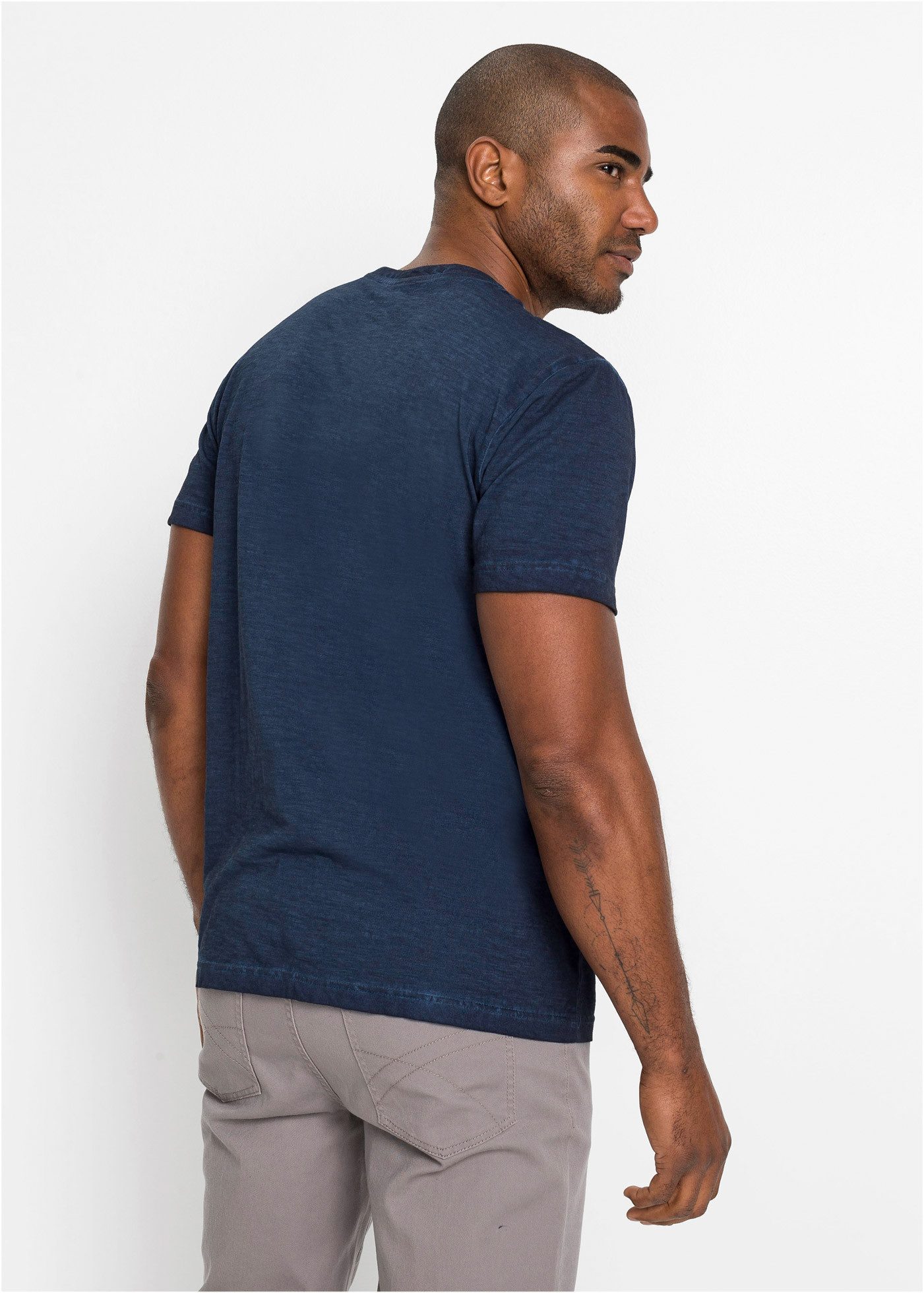 bonprix Henleyshirt Regular fit, Kurzarm, aus Baumwolle, Fade Out Look