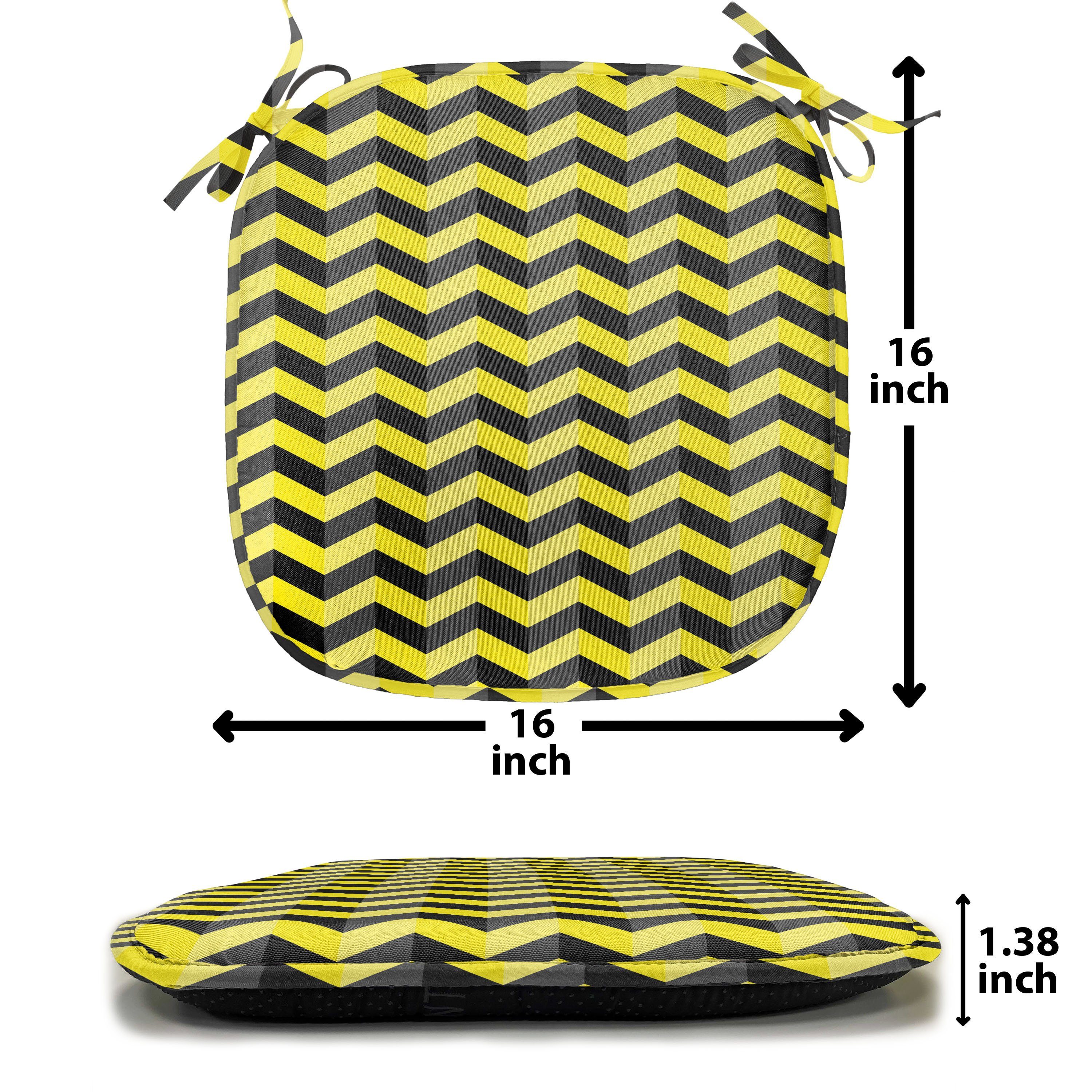 Kissen Warnschild mit Abakuhaus Chevron Stuhlkissen Riemen wasserfestes Yellow für Dekoratives Küchensitze,