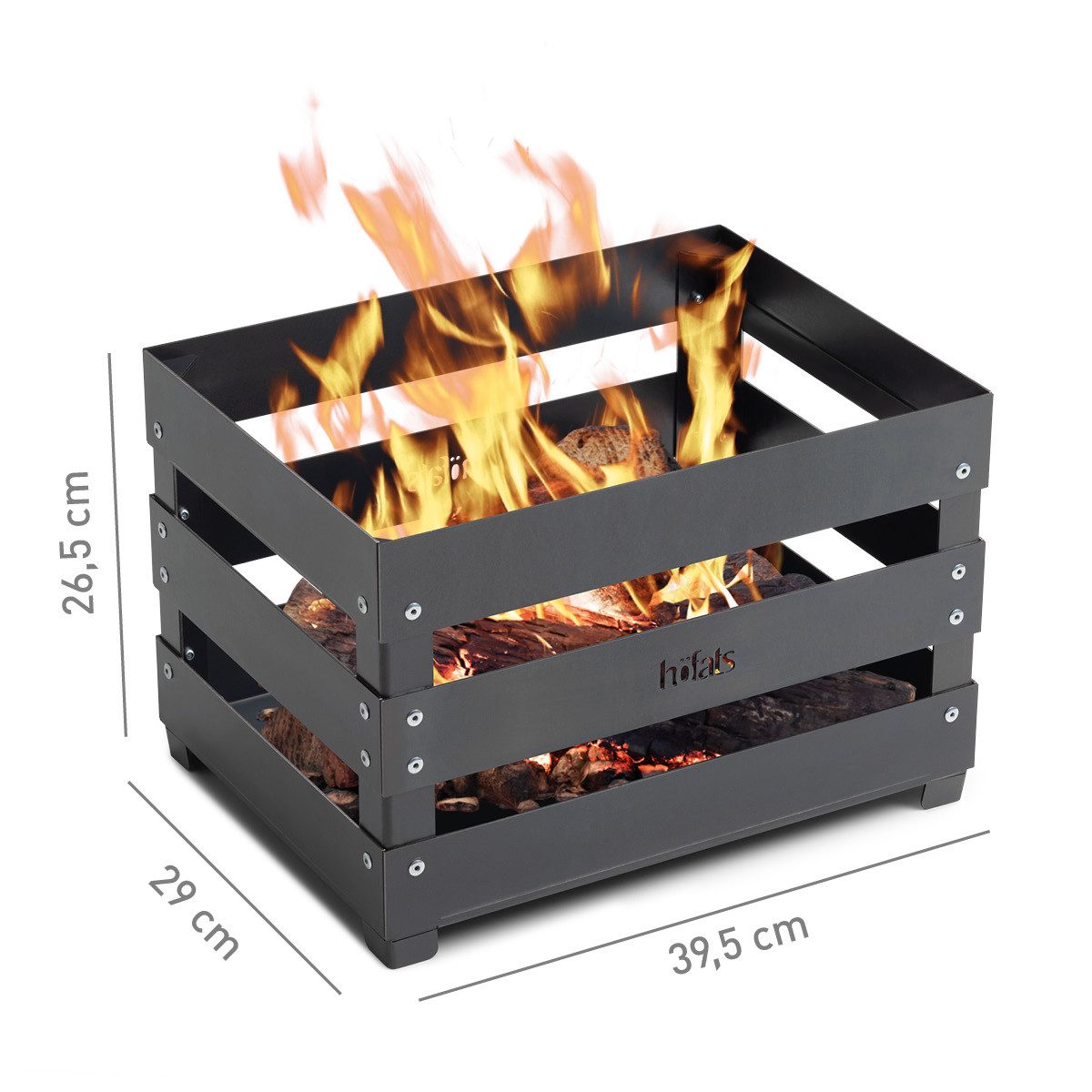 höfats Feuerkorb CRATE, (Weinkiste, Feuerstelle, Grill und Hocker in einem, Feuerkorb für Garten, Terrasse und Camping, Corten-Stahl), 30T x 40B x 27H cm