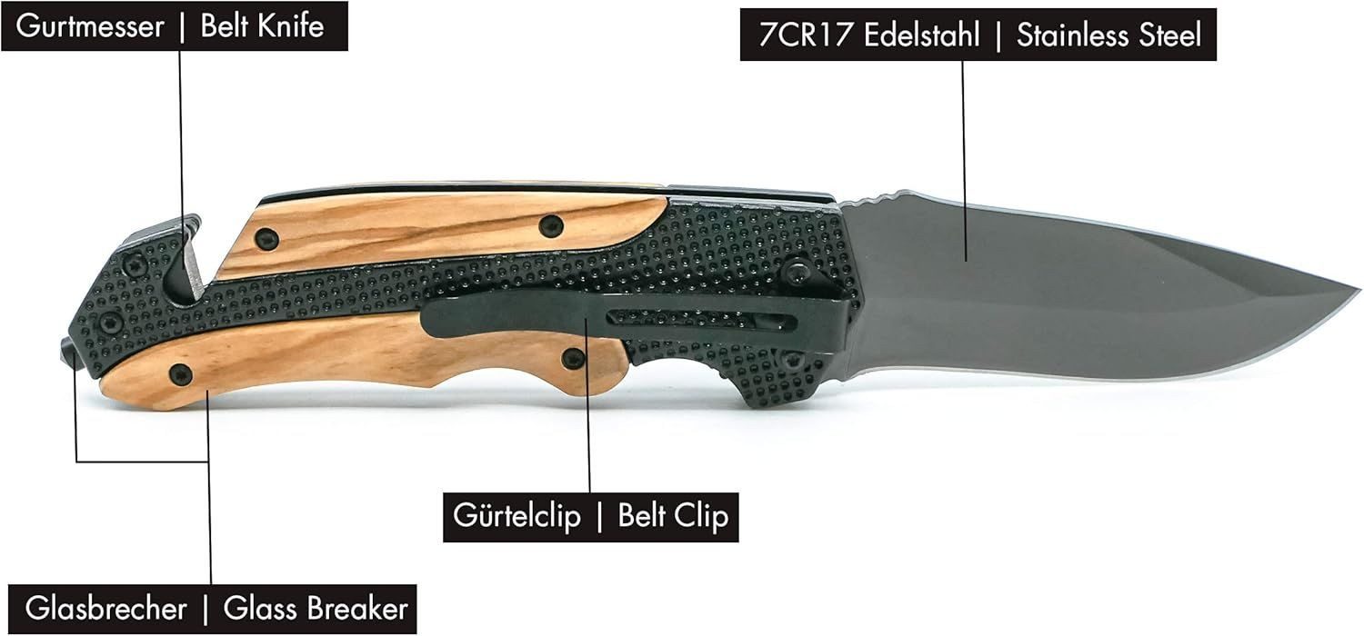 BURI Taschenmesser Klappmesser 3in1 Taschenmesser Messer Zweihandmesser Edelstahl