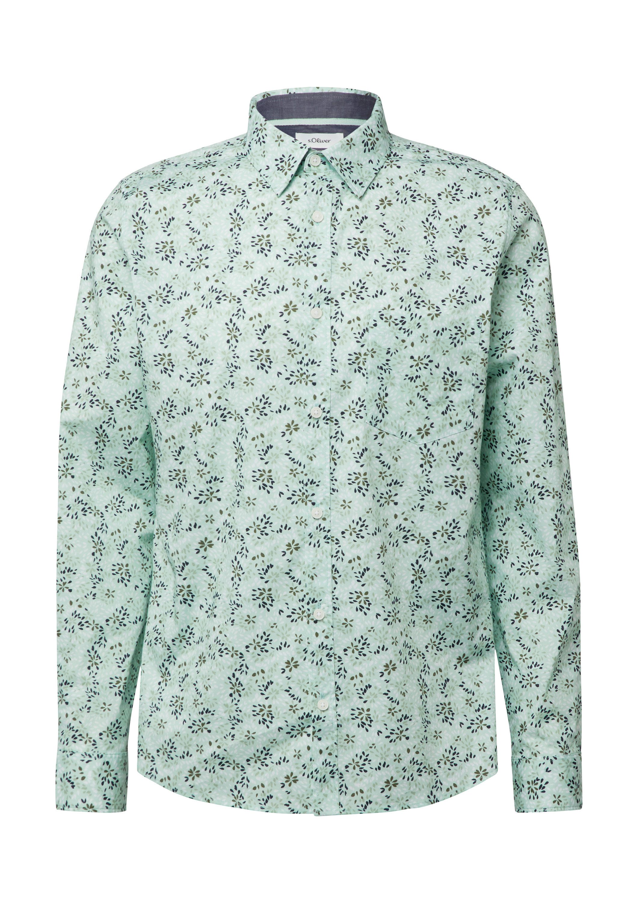 s.Oliver Langarmhemd Hemd Slim Fit: Langarmhemd mit All-over-Print und Kentkragen