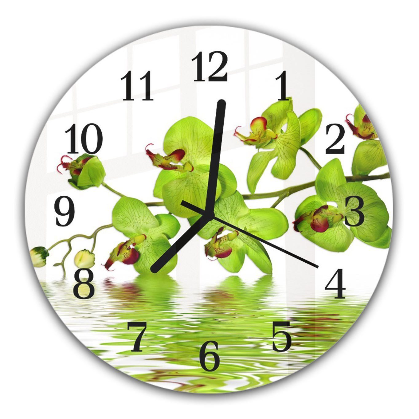 Primedeco aus Grüne Orchideen Motiv Glas Wanduhr Rund mit Wanduhr Quarzuhrwerk mit - cm 30 und Durchmesser