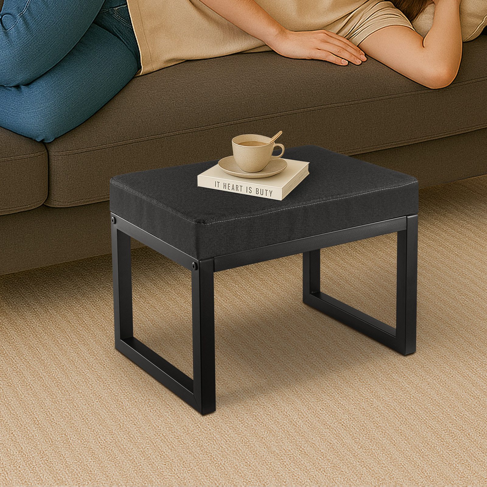Youyijia Fußhocker Fußhocker Ottoman 41x30x32cm Sitzhocker Leinen Design – Bild 2 von 5