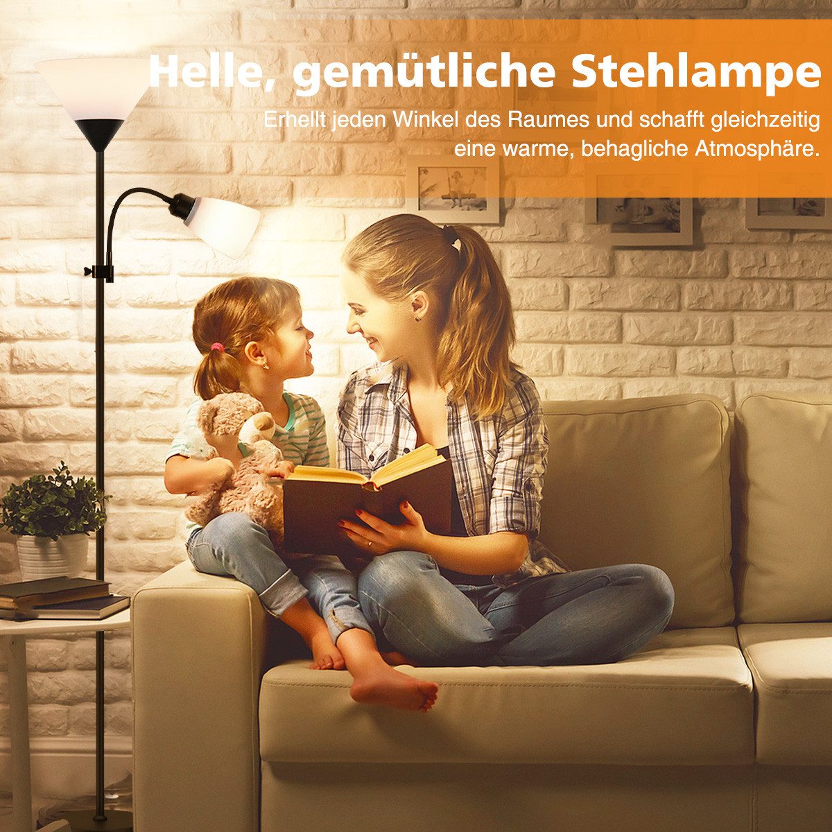 Simloveve Stehlampe mit 2 LED Glühbirne, abnehmbare Glühbirne, 3000K Farbtemperaturen, Stehleuchte für Büro Schlafzimmer