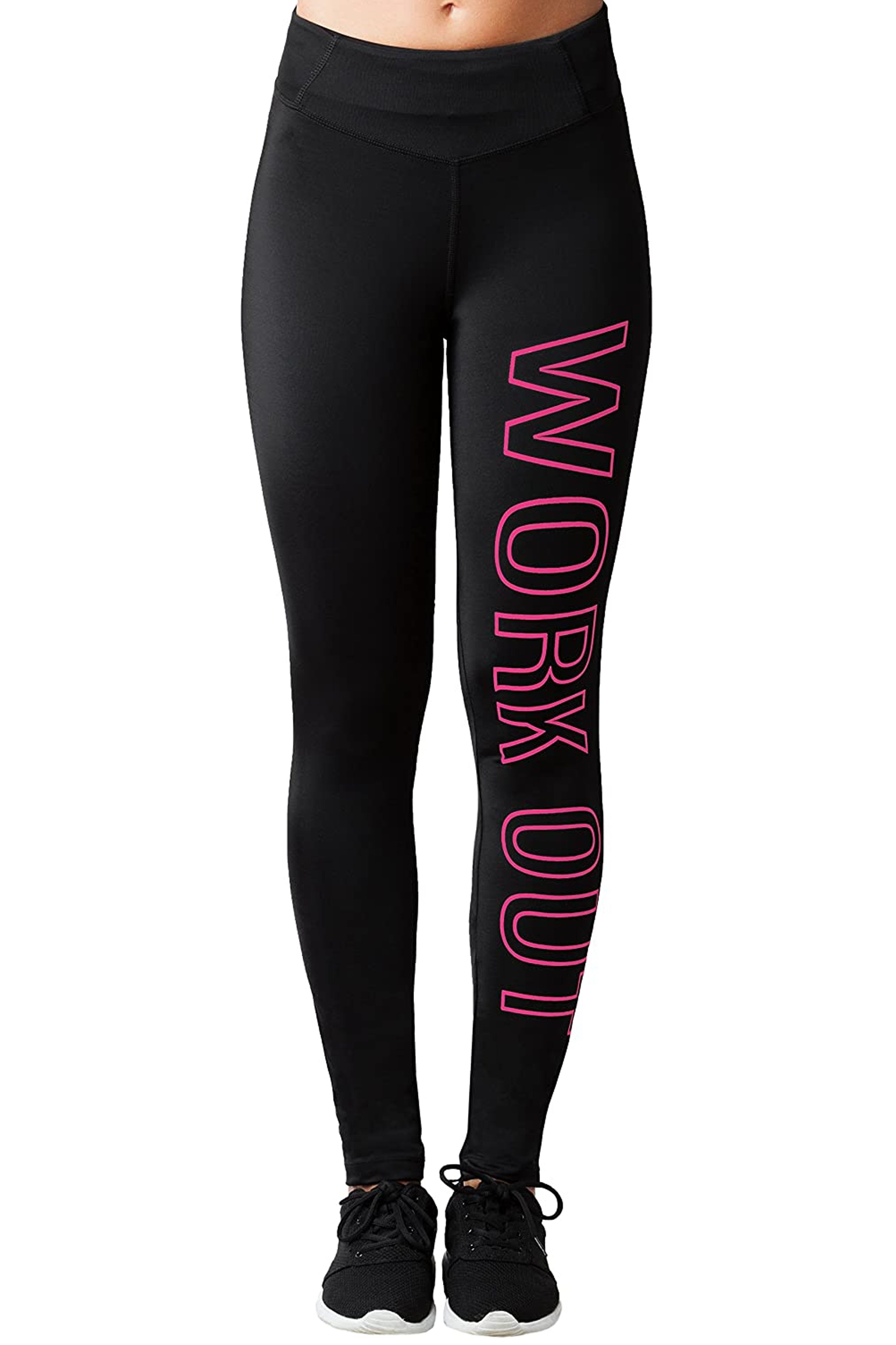 BRUBAKER Leggings Damen Sport Sportleggings, Yogahose 1-tlg., Workout) Karte - - Laufhose für mit Leggings Work oder Schlüssel out Pink Schwarz (Lange / Sporthose Schwarz Blickdicht Tasche