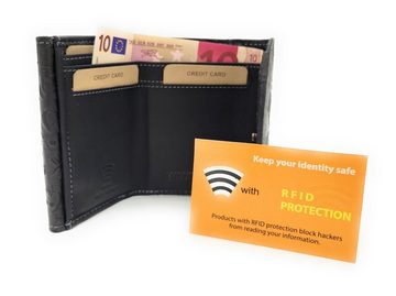 Hill Burry Mini Geldbörse echt Leder Damen Portemonnaie mit RFID Schutz, florale Prägung, kleiner Wickel-Geldbeutel, schwarz