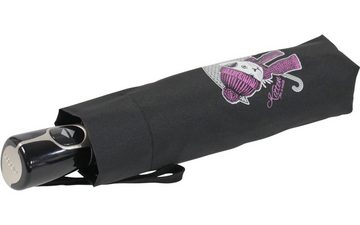 doppler® Taschenregenschirm bedruckter Taschenschirm mit Auf-Zu-Automatik, eine süße Katze auf einem praktischen Begleiter