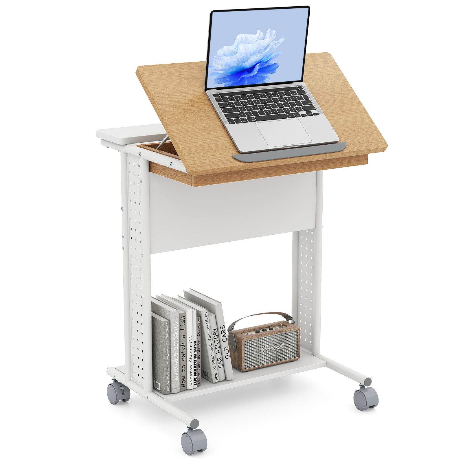 COSTWAY Laptoptisch, Schreibtisch mit Rollen, neigbarer Tischplatte, für Bett