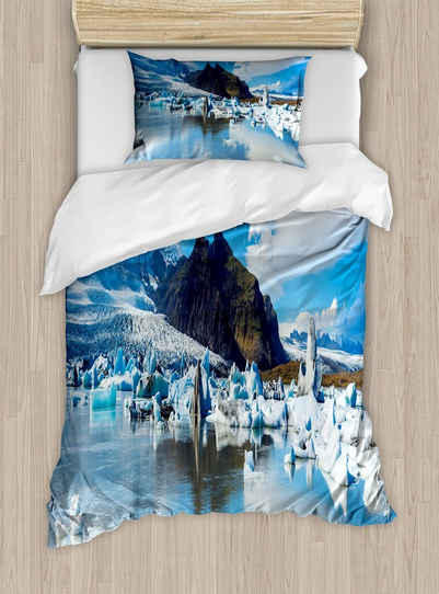 Bettwäsche Top Qualität Weich und Warm 3 Teiligen Bettbezug mit 1 Kissenbezüge, Abakuhaus, Microfaser, Island Panorama-Foto Icebergs