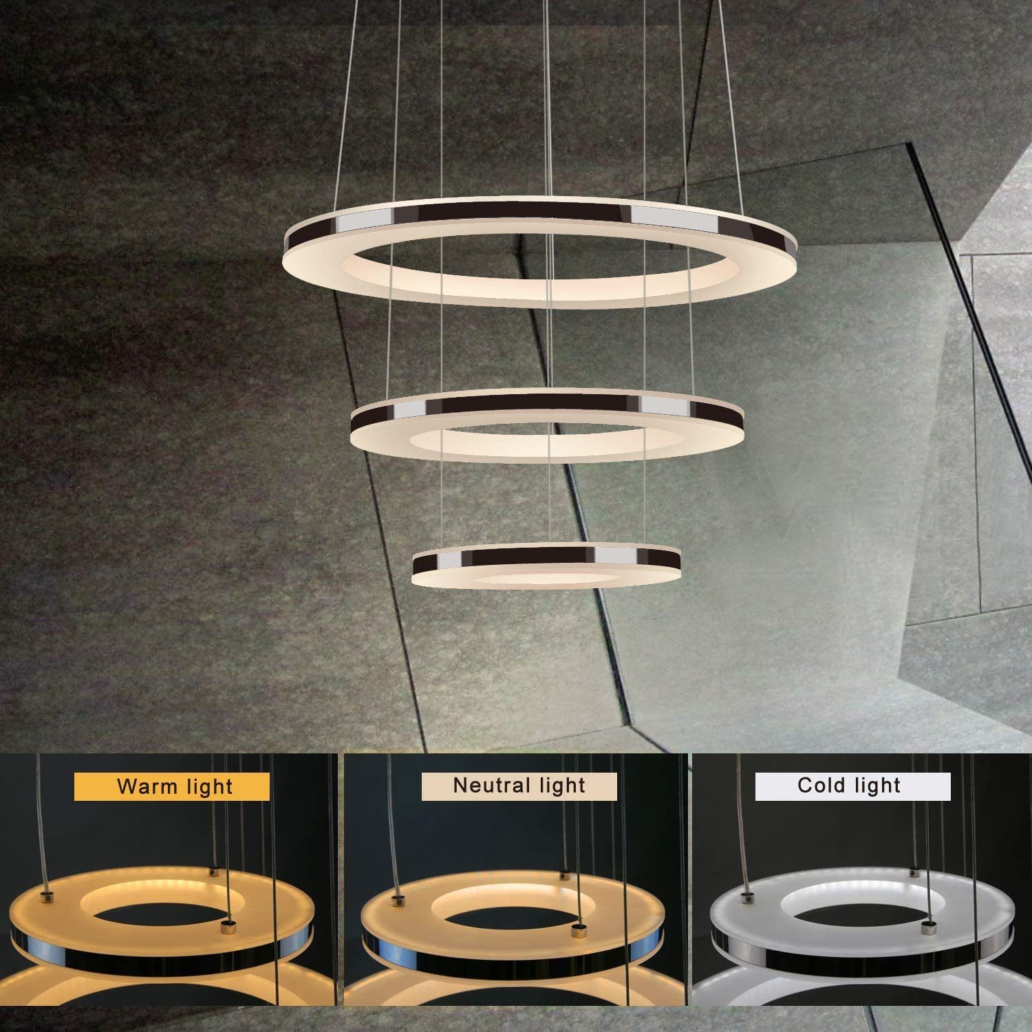 ZMH LED Pendelleuchte LED 3-Ring, esstisch Moderne fest Hängelampe Led dimmbar integriert