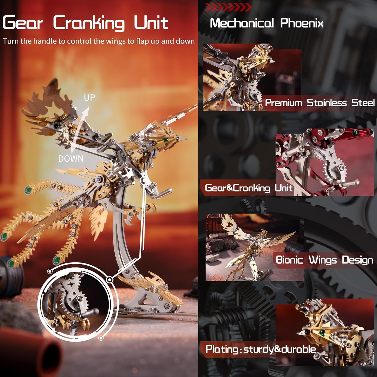 FANNOU 3D-Puzzle, 358 Puzzleteile, 3D Metallbausatz Phönix – Mechanisches Kunstmodell