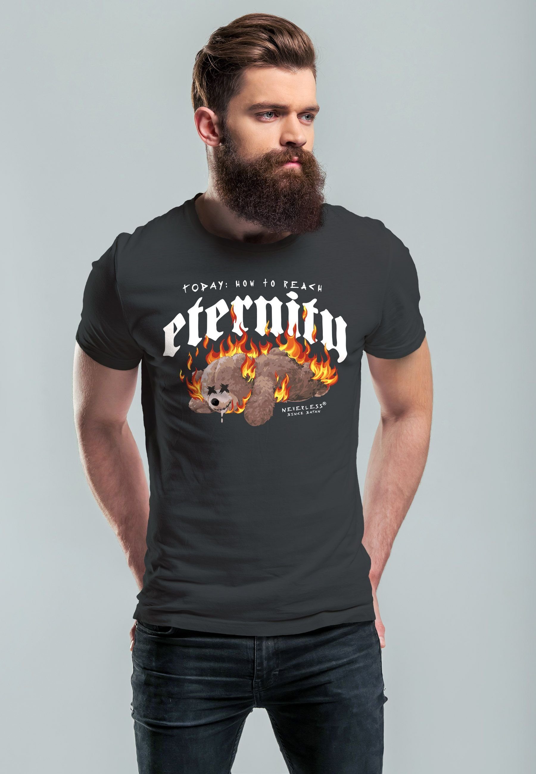 Bär Herren Sarkasmus mit Eternity Print-Shirt Fash Teddy Ironie T-Shirt Print Aufdruck Print Neverless anthrazit