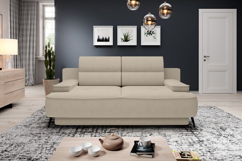 Stylefy 2-Sitzer, Bettkasten, Velling, Sofa, 3-Sitzer Design mit frei stellbar, Modern Bettfunktion und inklusive Raum Kissen, im