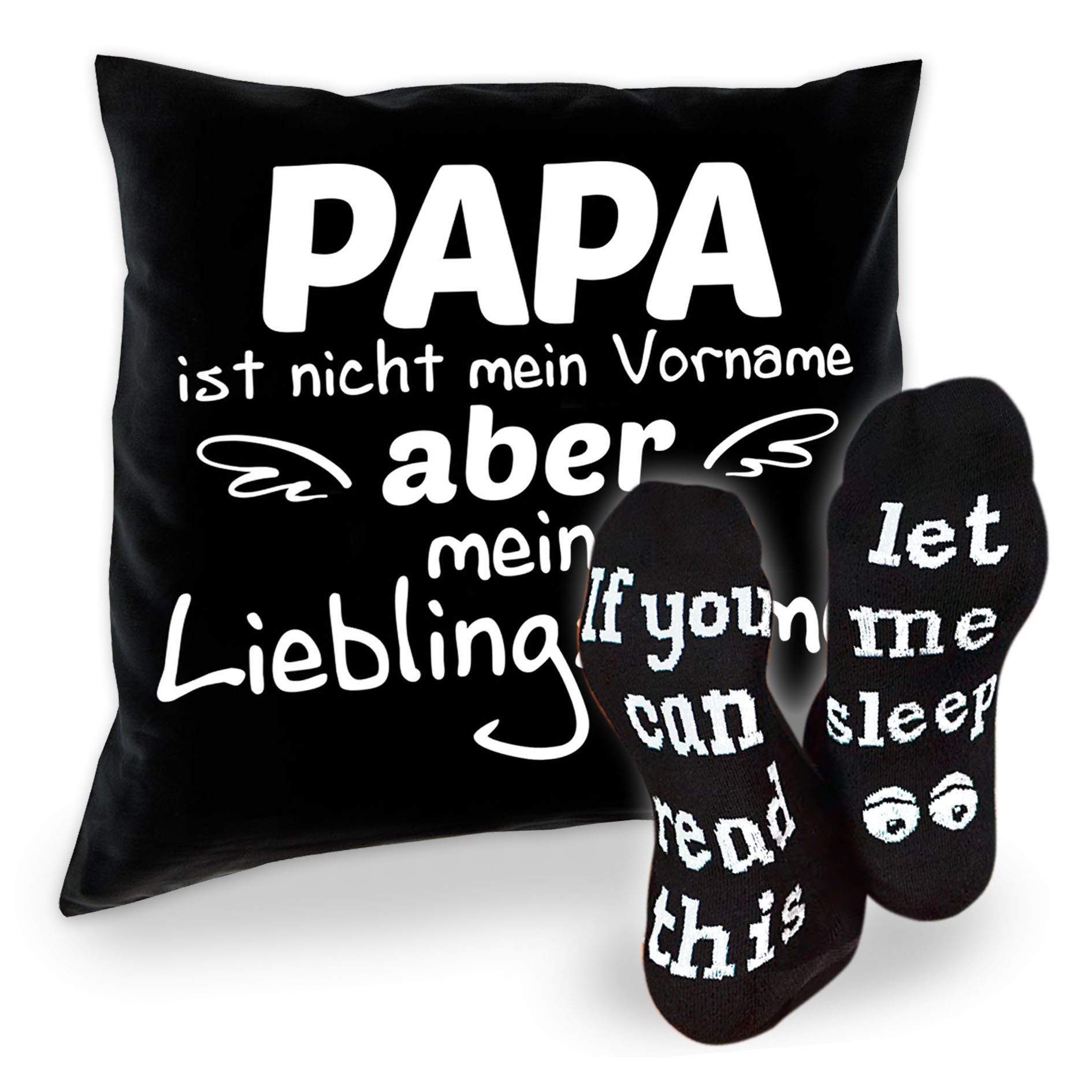 Soreso® Dekokissen Kissen Papa Lieblingsname & Sprüche Socken Sleep, Geschenke für Väter Geschenkidee schwarz