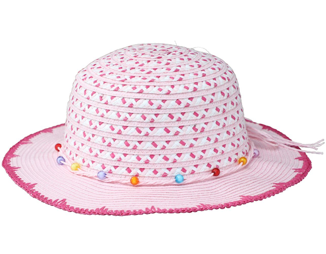 Sonnenhut Fiebig Mädchen Sommerhut Papierhut Hut Glockenform bunte Perlen rosa
