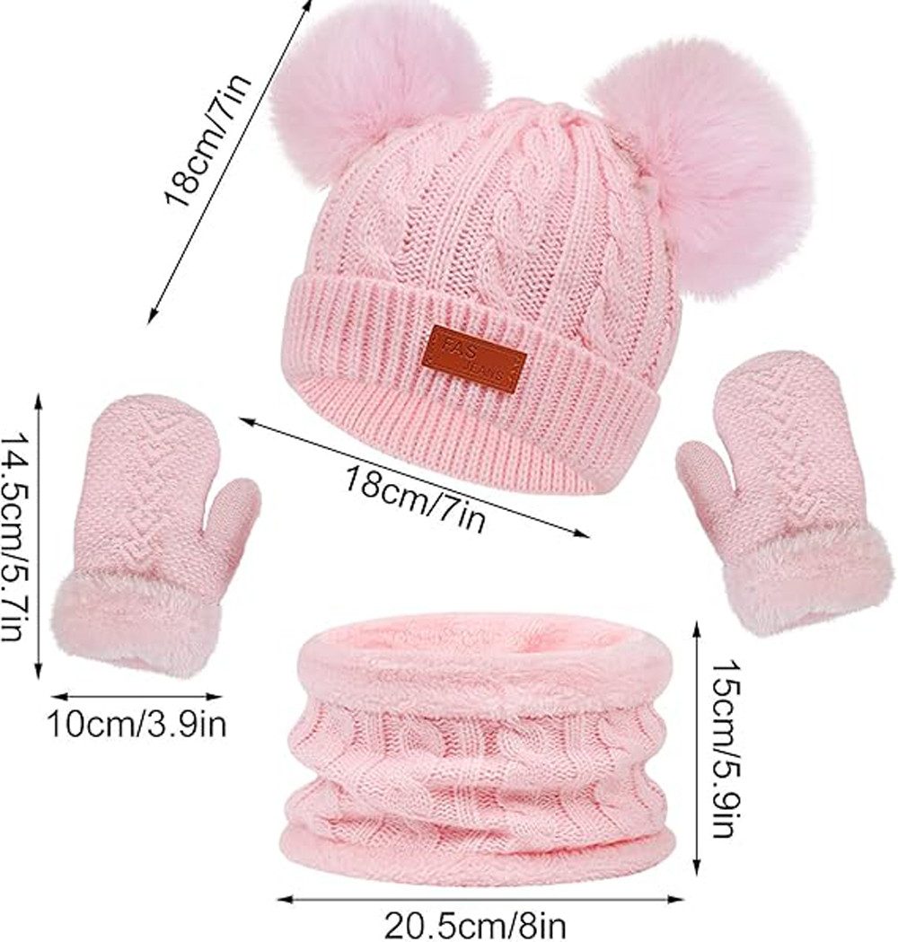 Coonoor Filzhut Kinder Mütze Schal Handschuhe Set (3-St) Niedliches Design Geeignet fur 1-4 Jahre alte Kinder Unisex