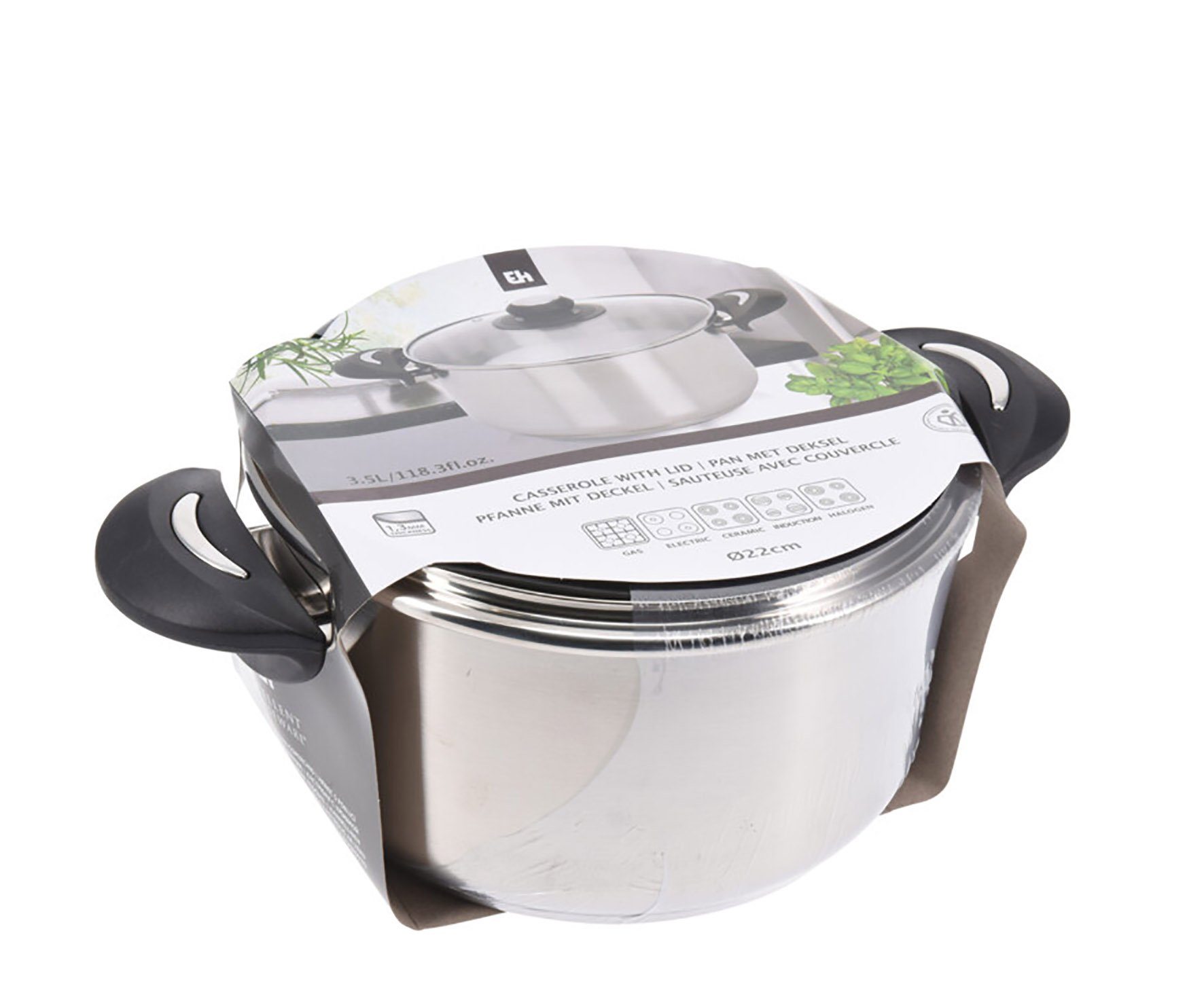 Spetebo Kochtopf Edelstahl Kochtopf mit Glasdeckel 3,5 L / Ø 22 cm, Edelstahl (Packung, 2-tlg., Topf mit Deckel), Universal Küchen Topf mit Griffen