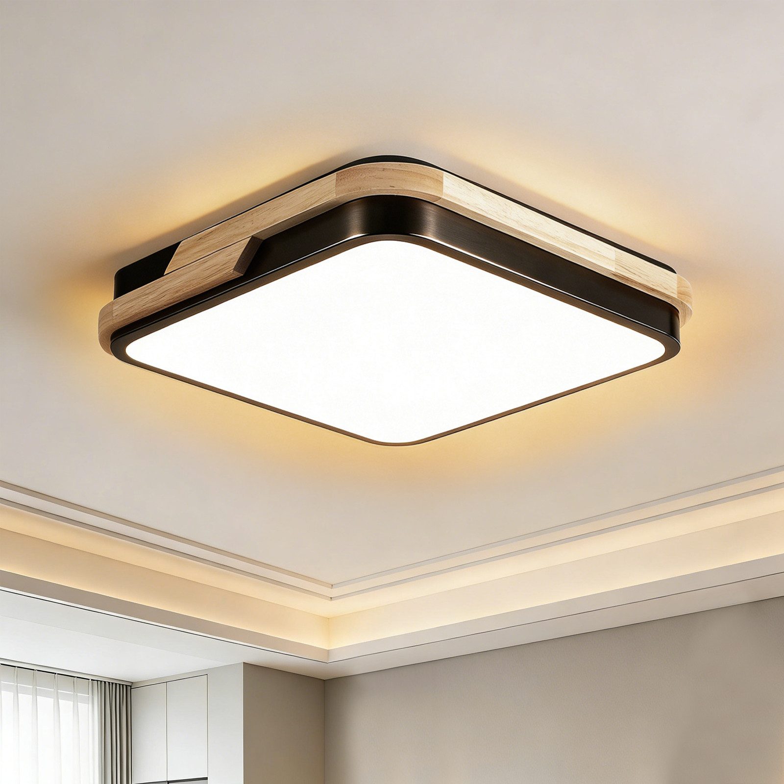 BlingBin LED Deckenleuchte 25 W, Warmweiß, 3000 K, Holzoptik, Deckenlampe für Innenbereich, 2500LM, LED fest integriert, Warmweiß, Naturholz Ceiling Light Für Wohnzimmer, Küche, Schlafzimmer